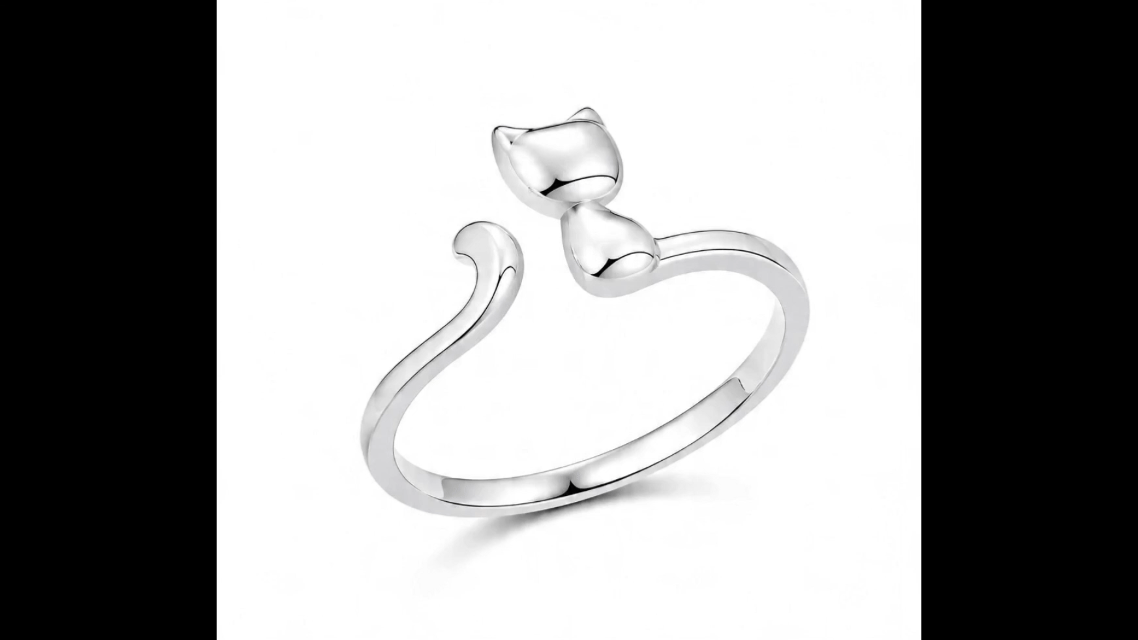 Cute Cat Adjustable Silver Ring – 925 Sterling Silver