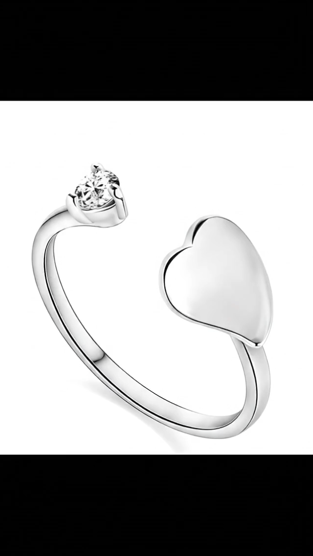 Open Heart Adjustable Ring – 925 Sterling Silver
