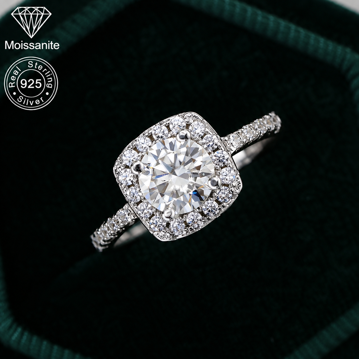 Halo Moissanite Engagement Ring – 0.5 CARAT–3 CARAT | 925 Sterling Silver