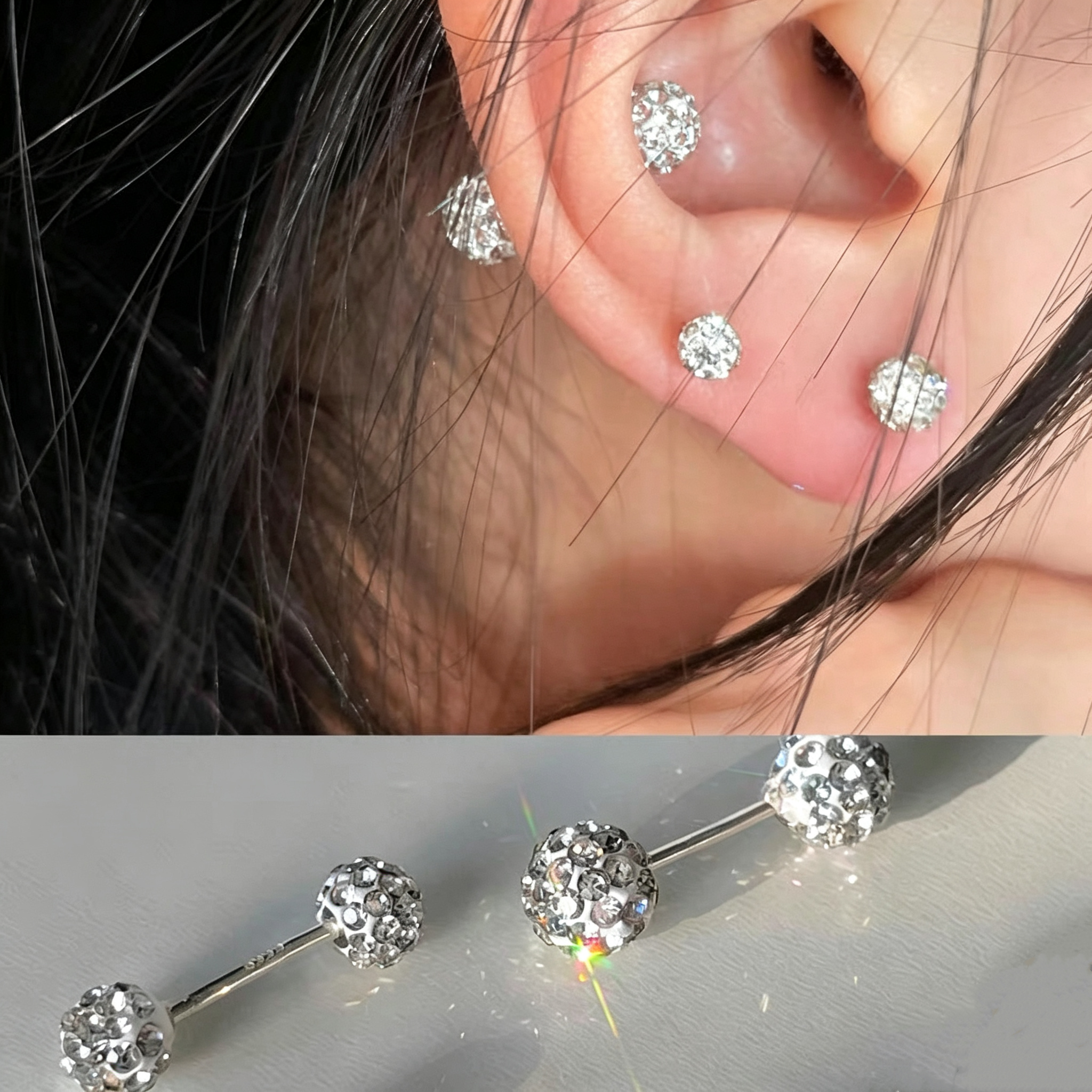 Double Ball Moissanite Stud Earrings for Women, 925 Sterling Silver, Hypoallergenic Everyday Fine Jewelry