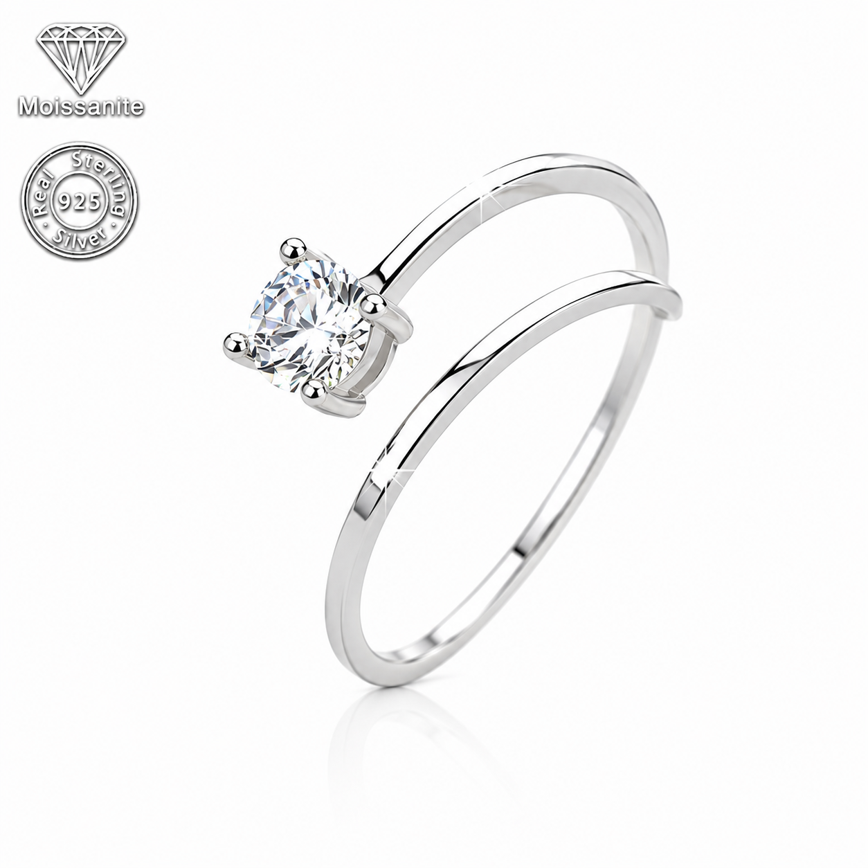 Dainty Solitaire Adjustable Ring with Moissanite stone – 925 Sterling Silver