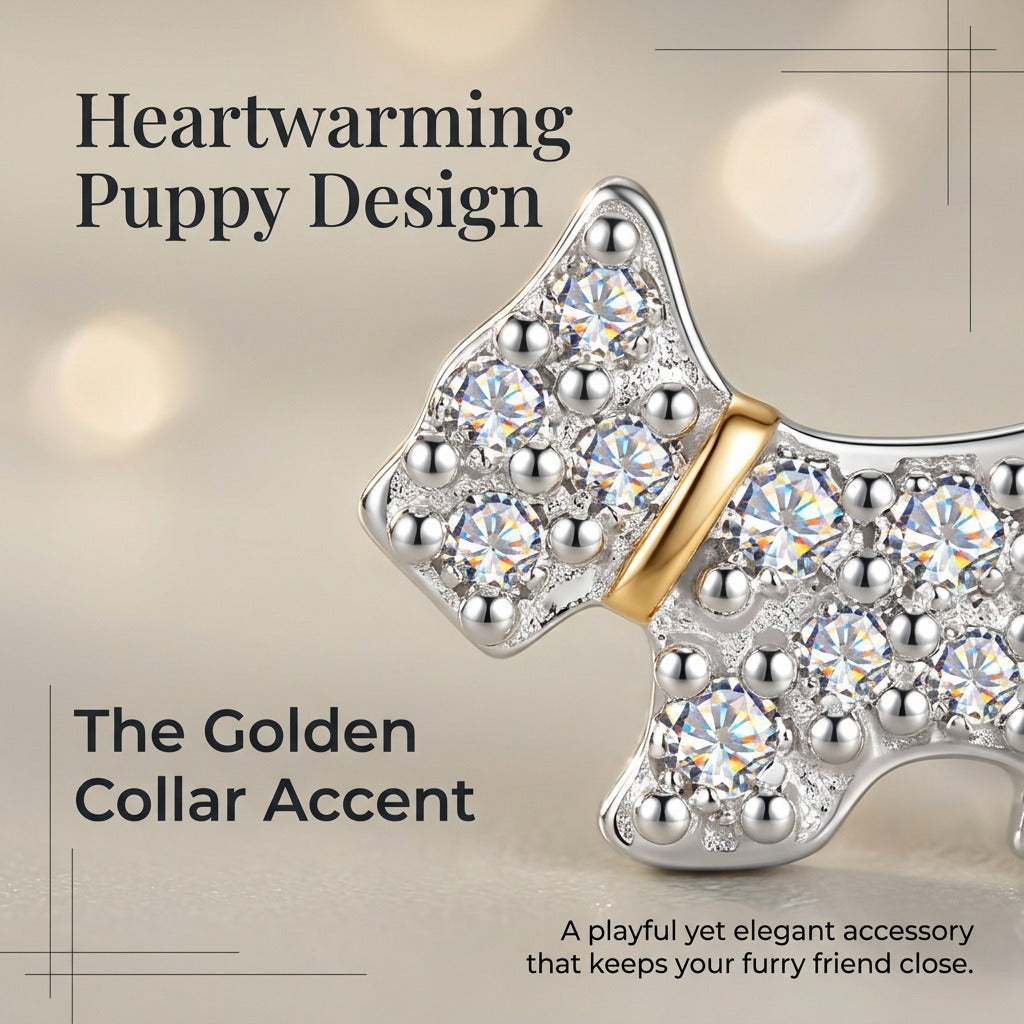 Puppy Stud Earrings for Women, 925 Sterling Silver, Sparkling Zirconia Dog Earrings, Hypoallergenic Pet Lover Jewelry