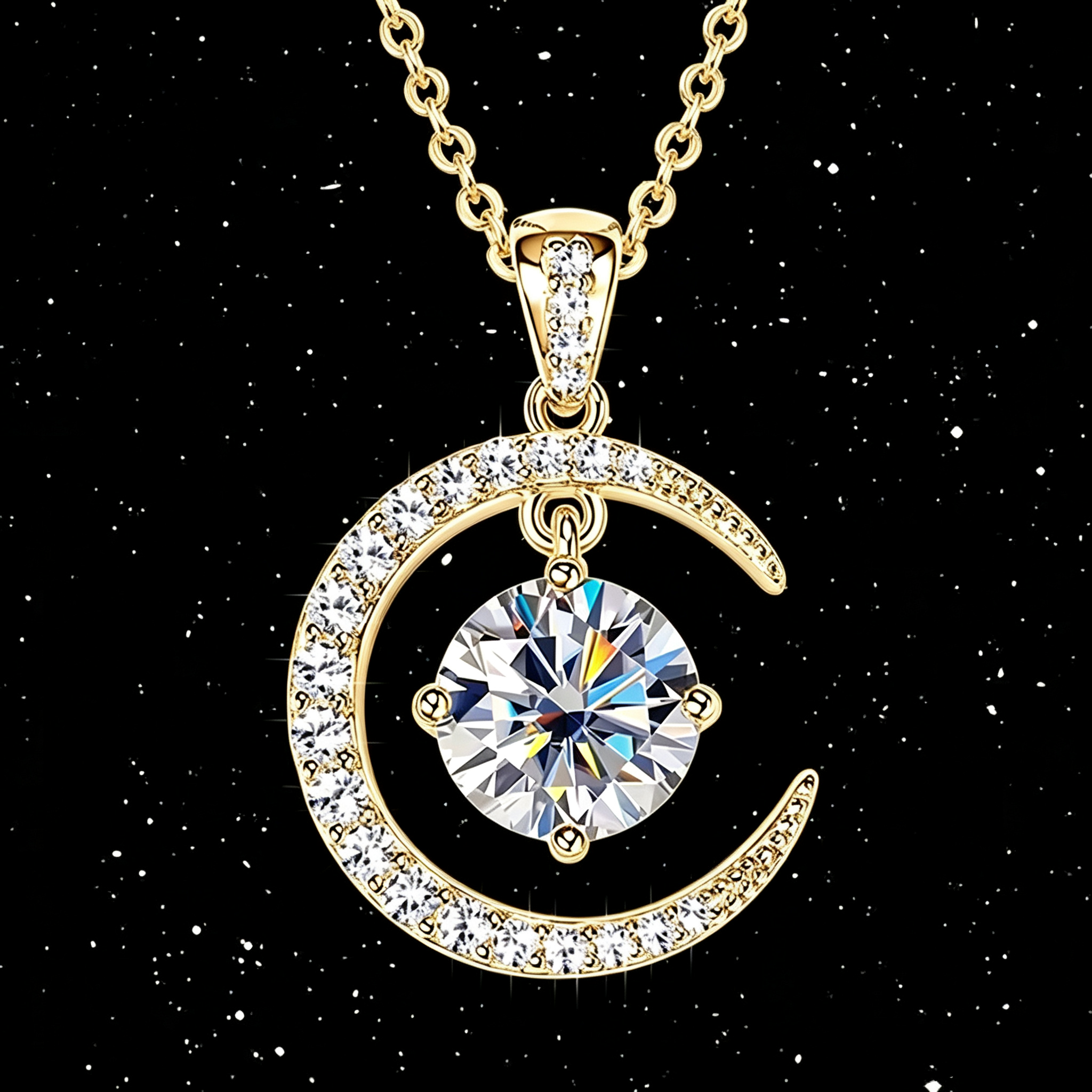 Moon & Sun Moissanite Pendant Necklace, 925 Sterling Silver, 2.31CTW Round Cut Moissanite, Celestial Jewelry Gift for Women