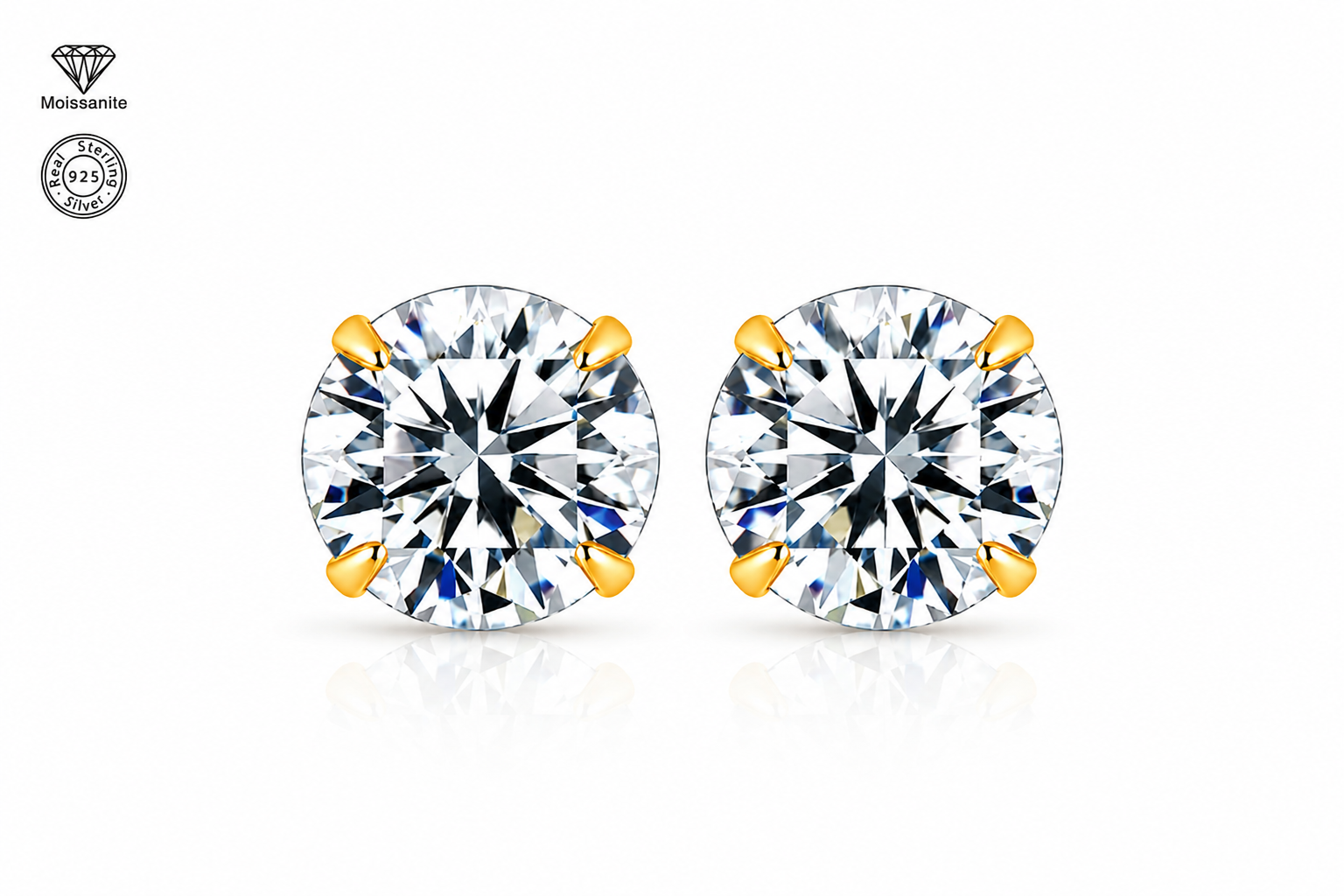 925 Sterling Silver Four-Prong Round Moissanite Stud Earrings