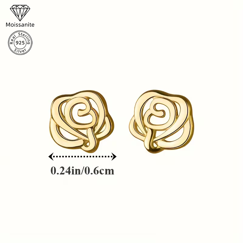 Rose Stud Earrings for Women, 925 Sterling Silver, Hypoallergenic Floral Earrings, Elegant Everyday Jewelry