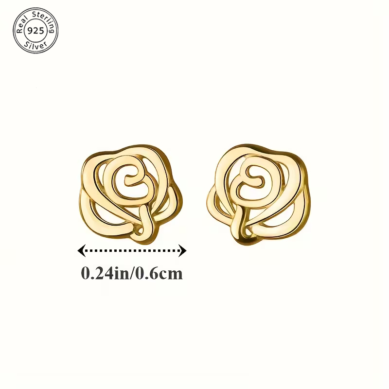 Rose Stud Earrings for Women, 925 Sterling Silver, Hypoallergenic Floral Earrings, Elegant Everyday Jewelry