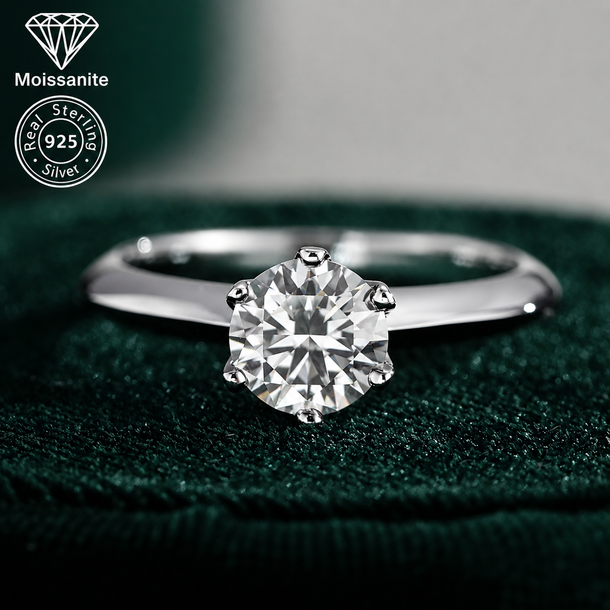 Classic Moissanite Engagement Ring | 925 Sterling Silver
