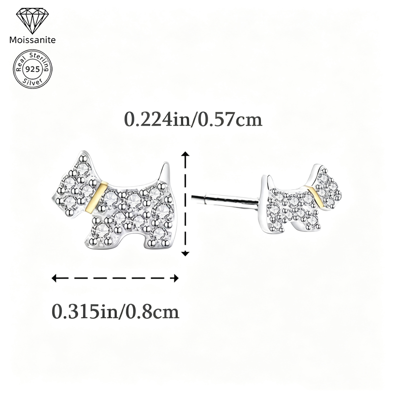 Puppy Stud Earrings for Women, 925 Sterling Silver, Sparkling Zirconia Dog Earrings, Hypoallergenic Pet Lover Jewelry