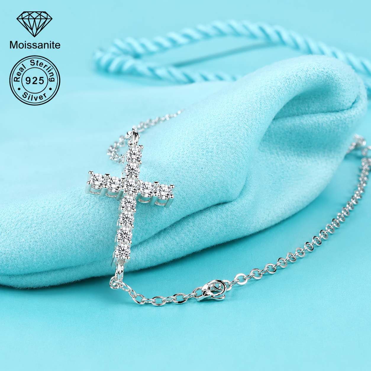 Dainty Cross Pavé Cross Moissanite Bracelet -0.5 Carat | 925 Sterling Silver