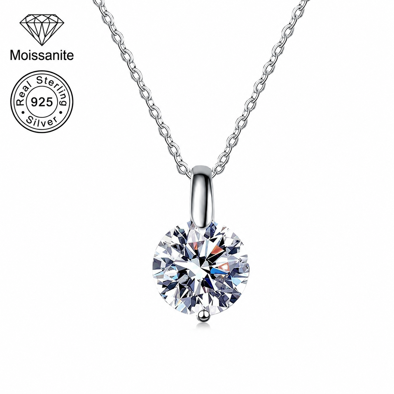 Classic Moissanite Pendant Necklace-1 Carat | 925 Sterling Silver