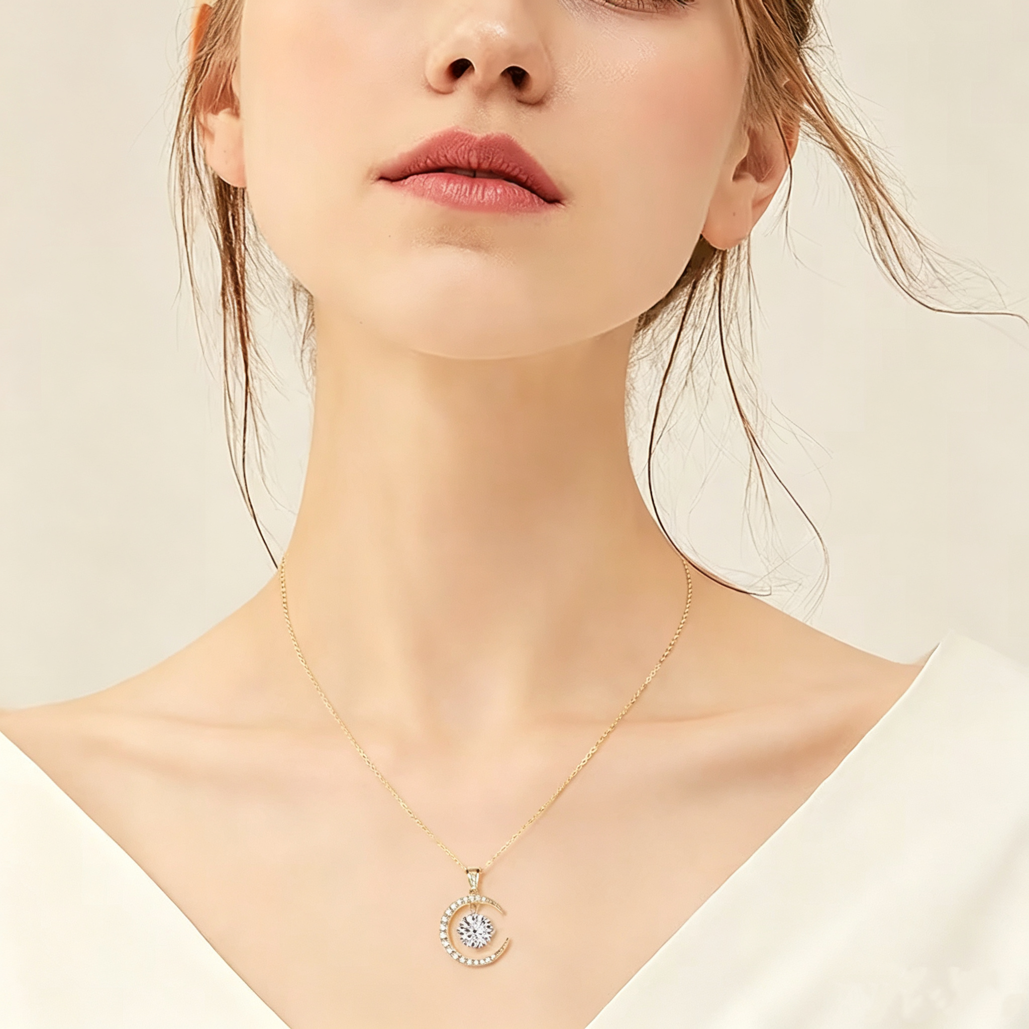Moon & Sun Moissanite Pendant Necklace, 925 Sterling Silver, 2.31CTW Round Cut Moissanite, Celestial Jewelry Gift for Women