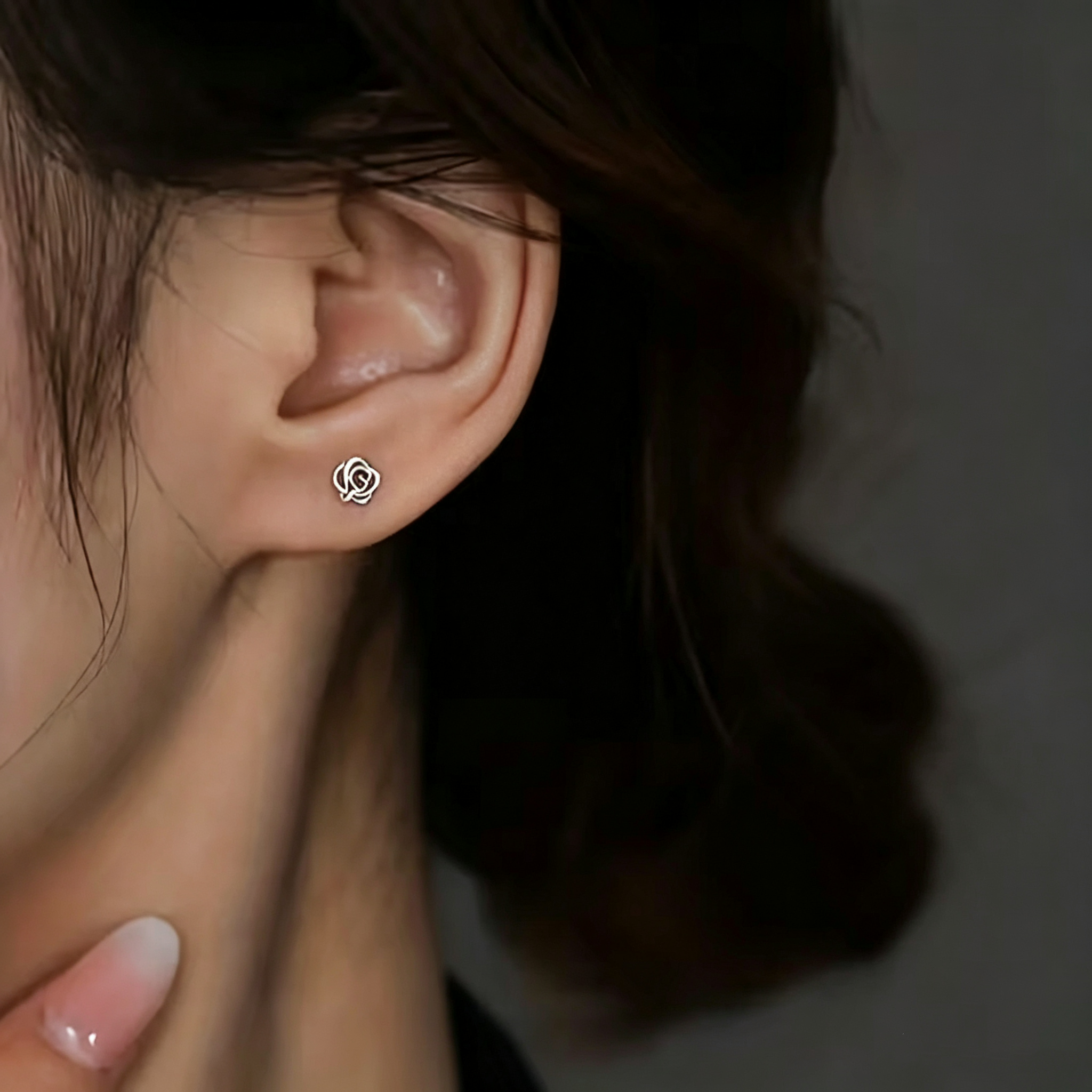 Rose Stud Earrings for Women, 925 Sterling Silver, Hypoallergenic Floral Earrings, Elegant Everyday Jewelry