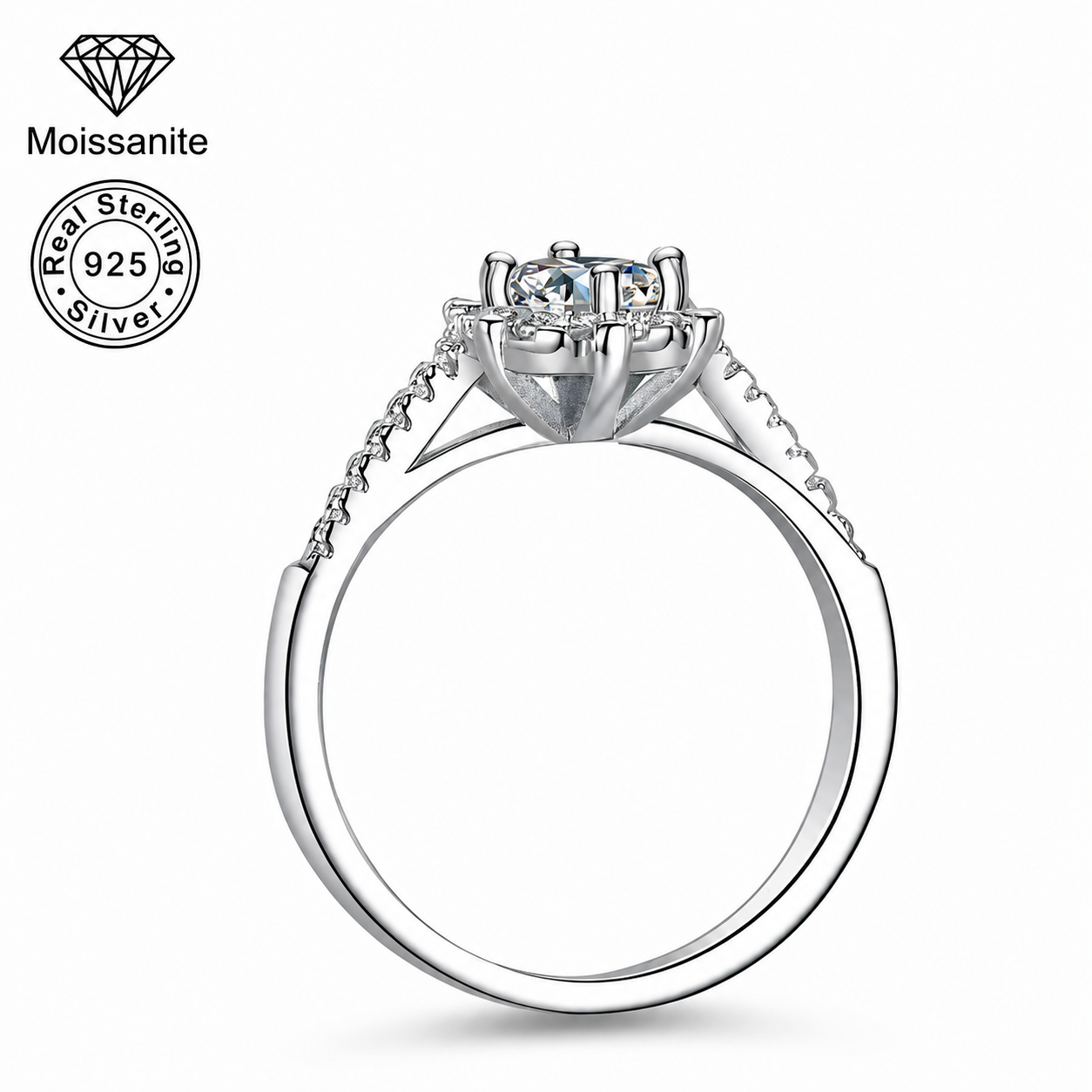 925 Sterling Silver Minimalist Wedding Ring for US, 1 Carat VVS Classic 6-Prong Moissanite Engagement Ring with Lightweight Pavé Band