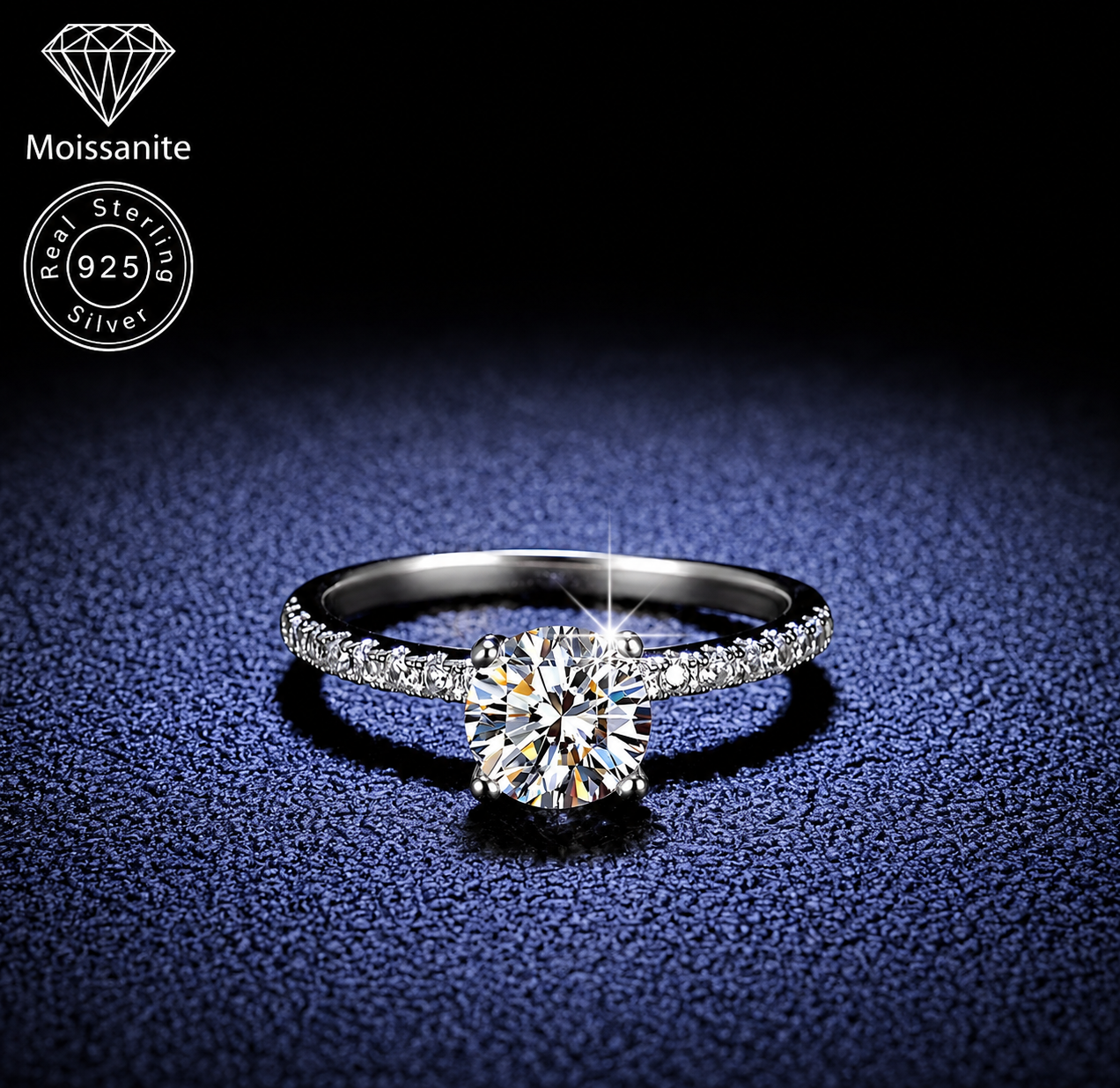 Female VVS Round Cut Pavé Moissanite Engagement Ring - 1 ct, 2ct, 3 CARAT - 925 Sterling Silver