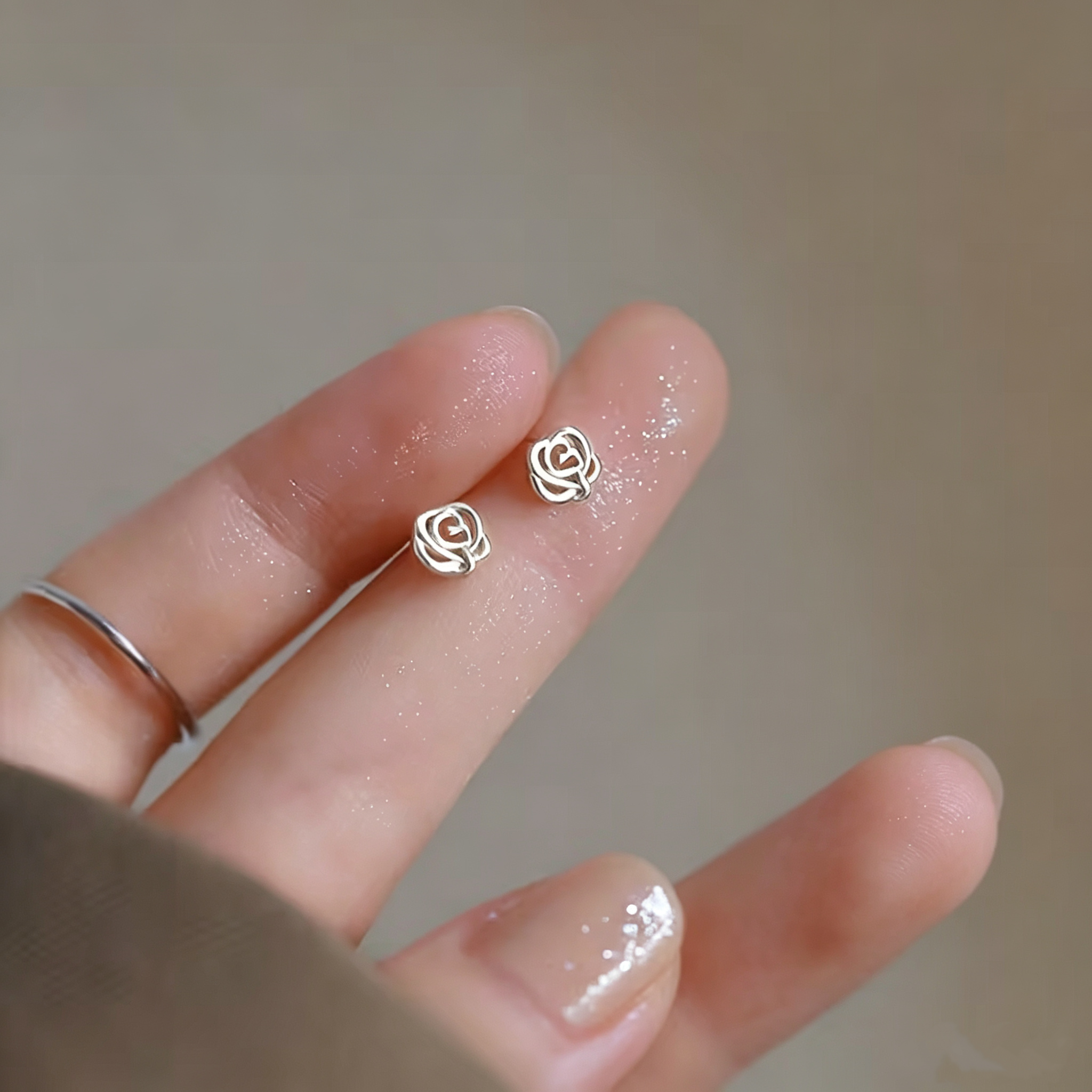 Rose Stud Earrings for Women, 925 Sterling Silver, Hypoallergenic Floral Earrings, Elegant Everyday Jewelry