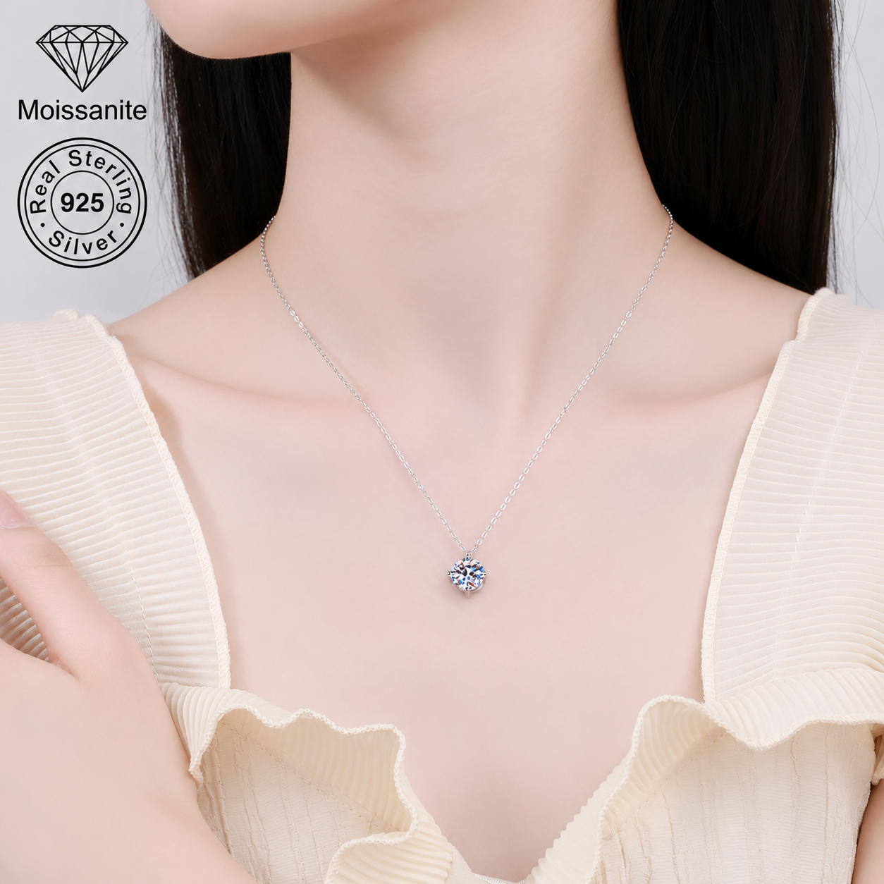Classic Moissanite Pendant Necklace -2 Carat | 925 Sterling Silver