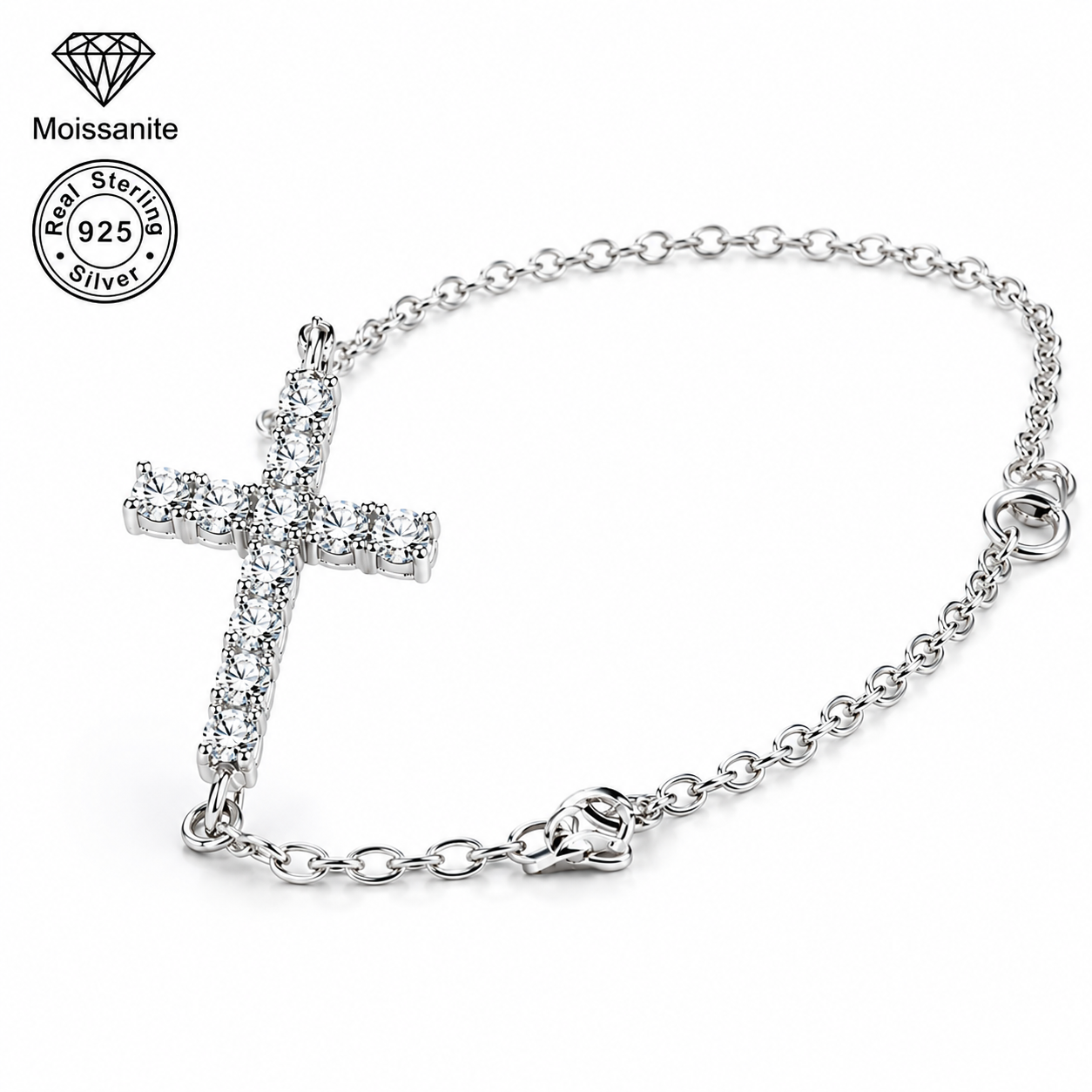 Dainty Cross Pavé Cross Moissanite Bracelet -0.5 Carat | 925 Sterling Silver