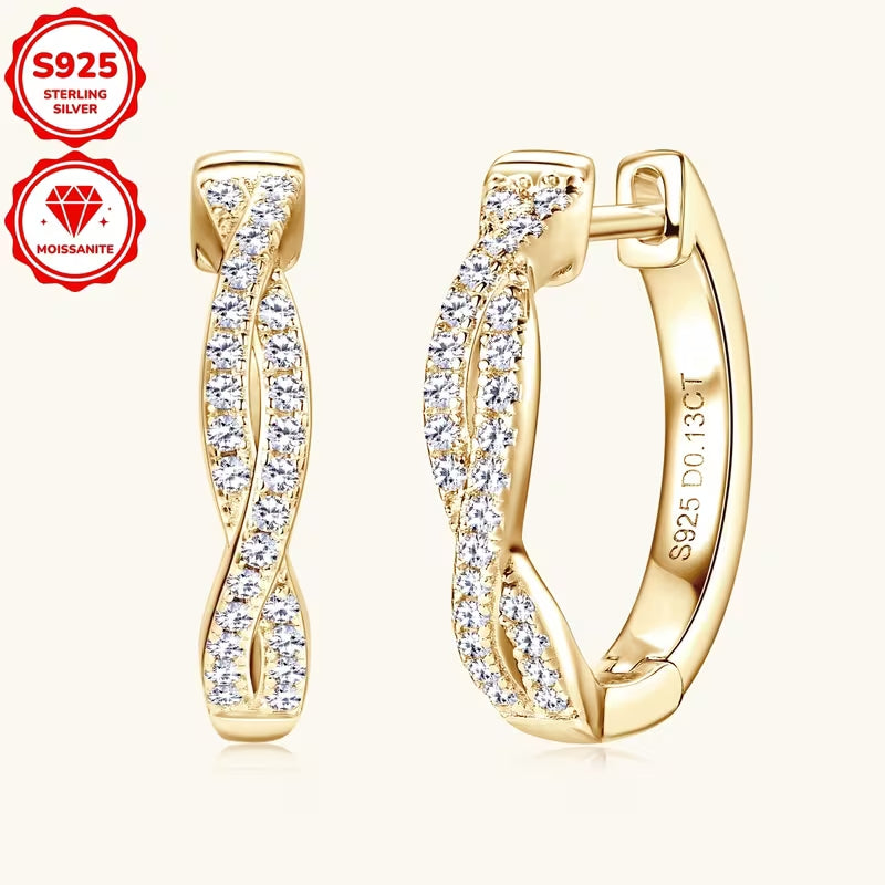 Twisted Braid Moissanite Hoop Earrings for Women, 925 Sterling Silver, Pavé Moissanite Huggie Hoops, Hypoallergenic Fine Jewelry