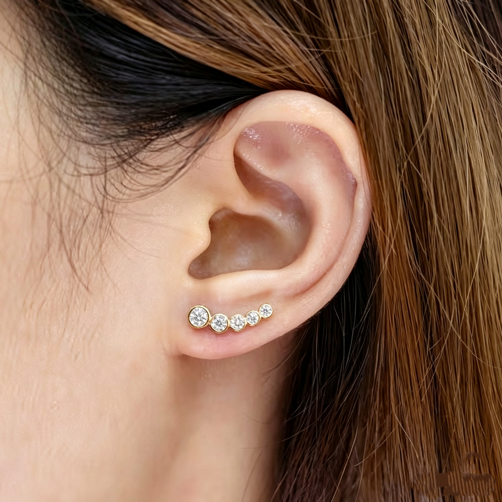 Moissanite Climber Stud Earrings for Women, 925 Sterling Silver, Elegant Ear Climber Earrings, Hypoallergenic Fine Jewelry