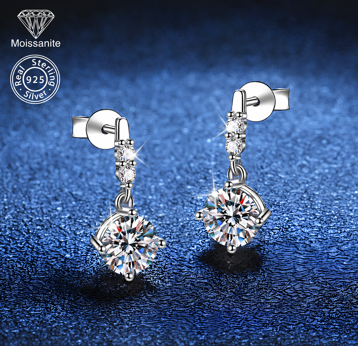 Dangle Moissanite Drop Earrings with Dual Accent Stones – 0.5 CARAT | 925 Sterling Silver