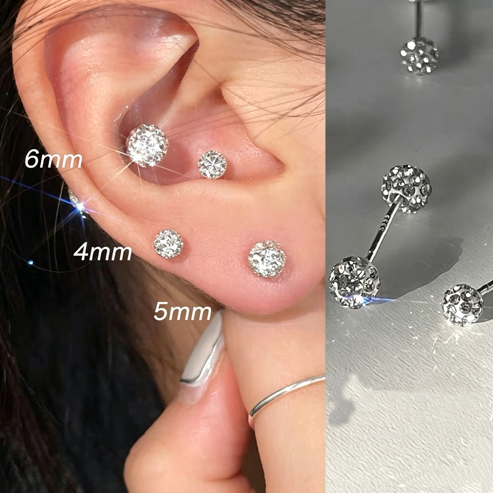 Double Ball Moissanite Stud Earrings for Women, 925 Sterling Silver, Hypoallergenic Everyday Fine Jewelry