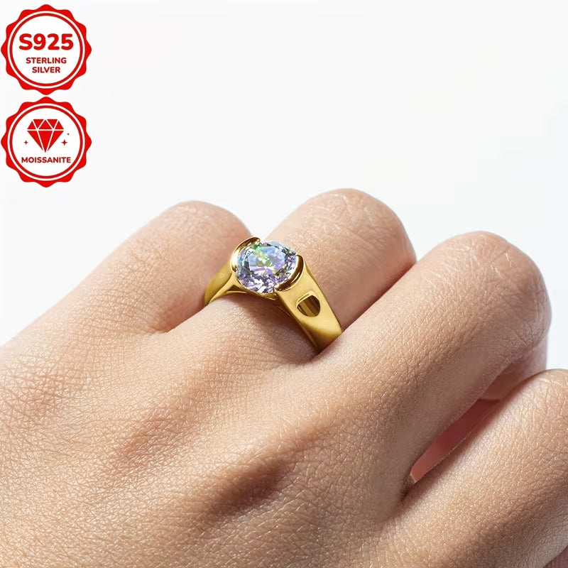 2 Carat Round Moissanite Engagement Ring for Women, 925 Sterling Silver Solitaire Ring, Classic Wedding & Anniversary Fine Jewelry