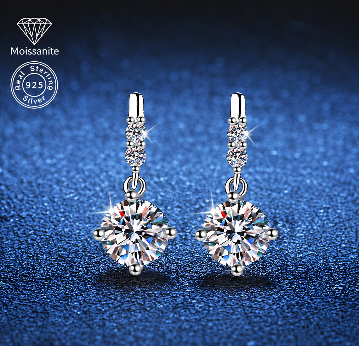 Dangle Moissanite Drop Earrings with Dual Accent Stones – 0.5 CARAT | 925 Sterling Silver