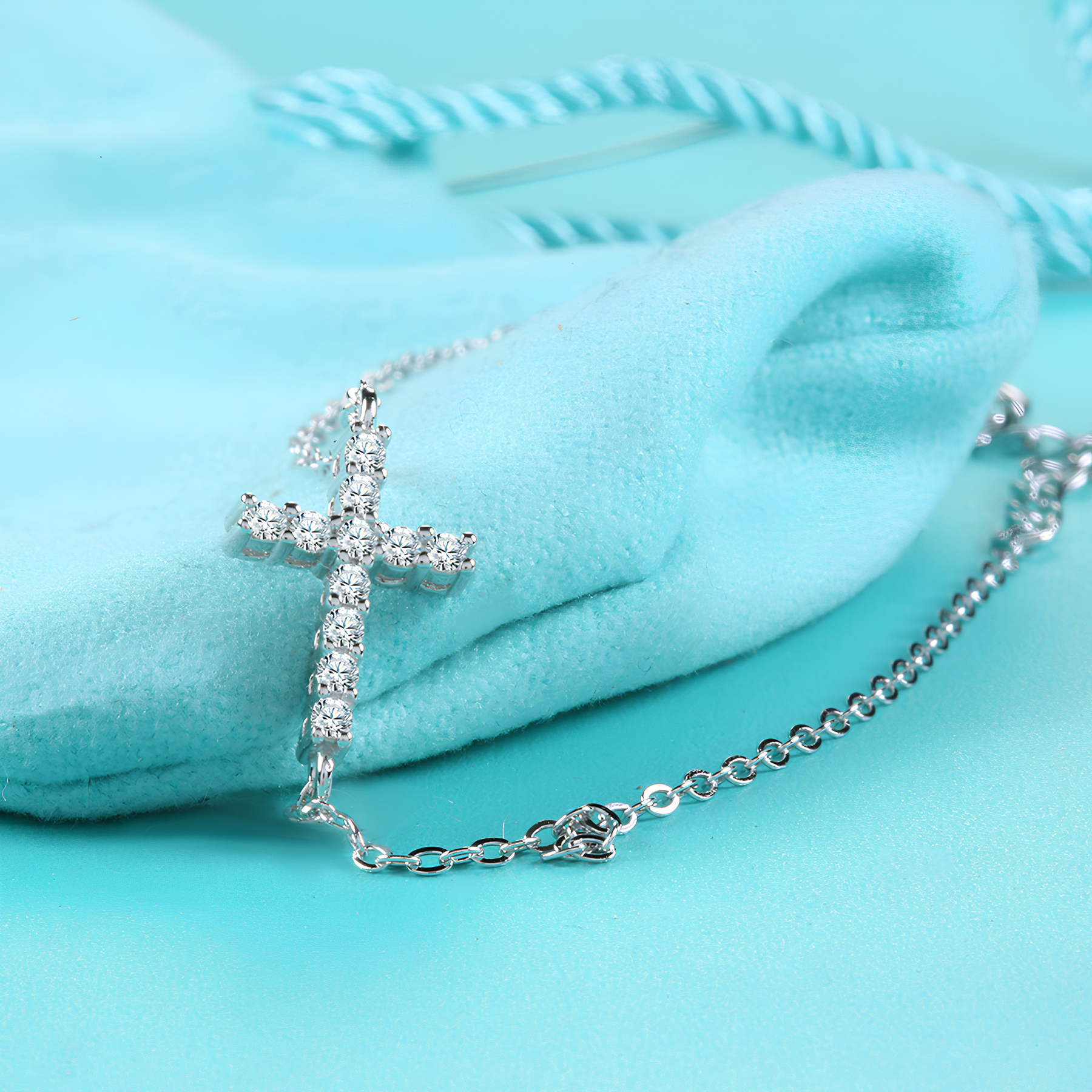 Dainty Cross Moissanite Bracelet – 925 Sterling Silver Pavé Cross
