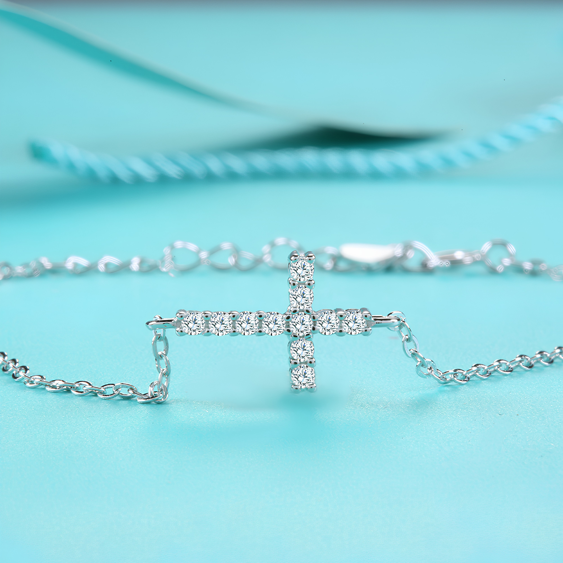 Dainty Cross Moissanite Bracelet – 925 Sterling Silver Pavé Cross