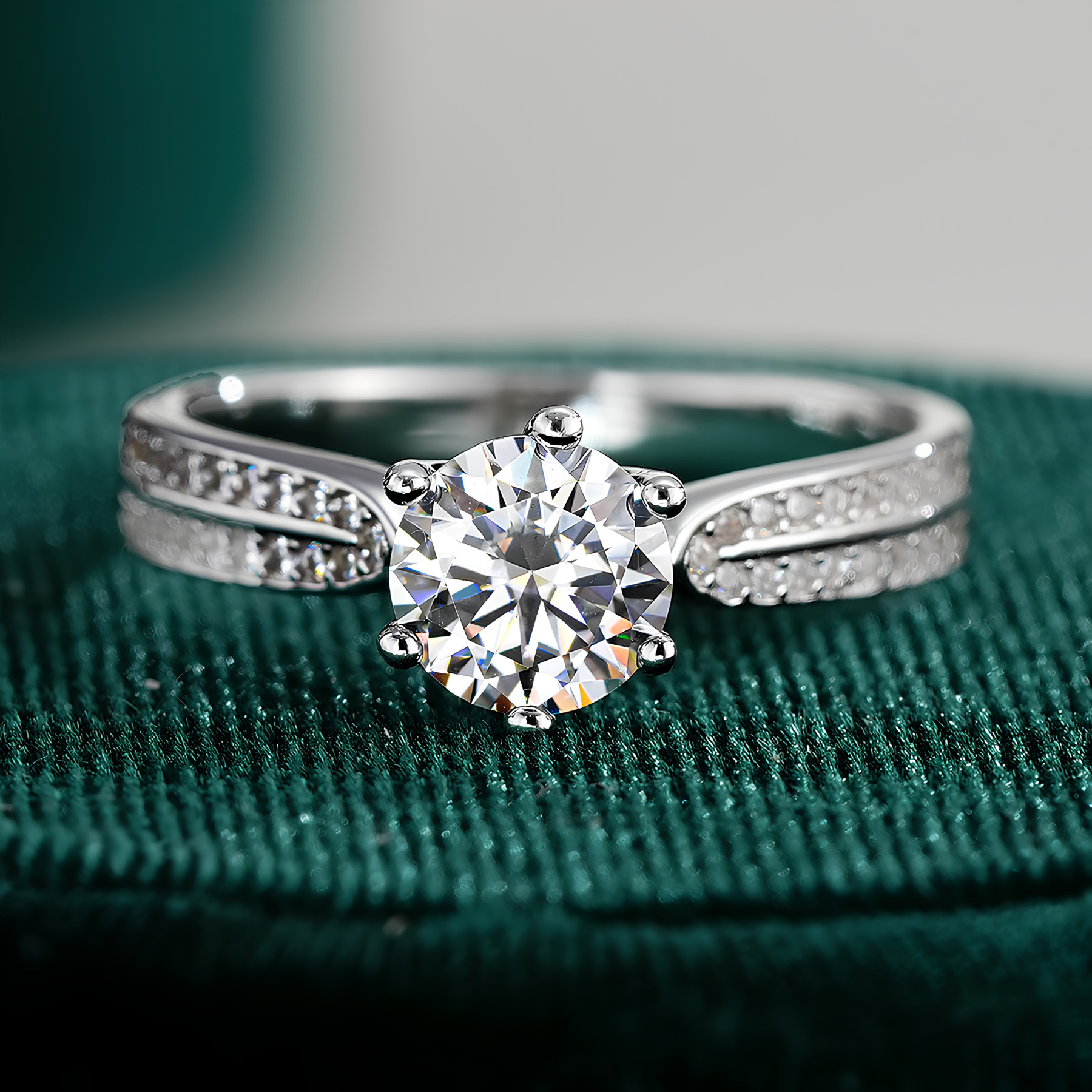 Double Pavé Moissanite Engagement Ring – Round Cut | 925 Sterling Silver