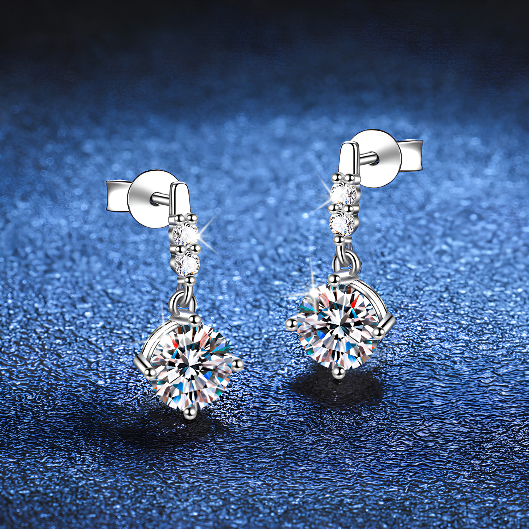 Dangle Moissanite Drop Earrings with Dual Accent Stones – 0.5CT, 925 Sterling Silver