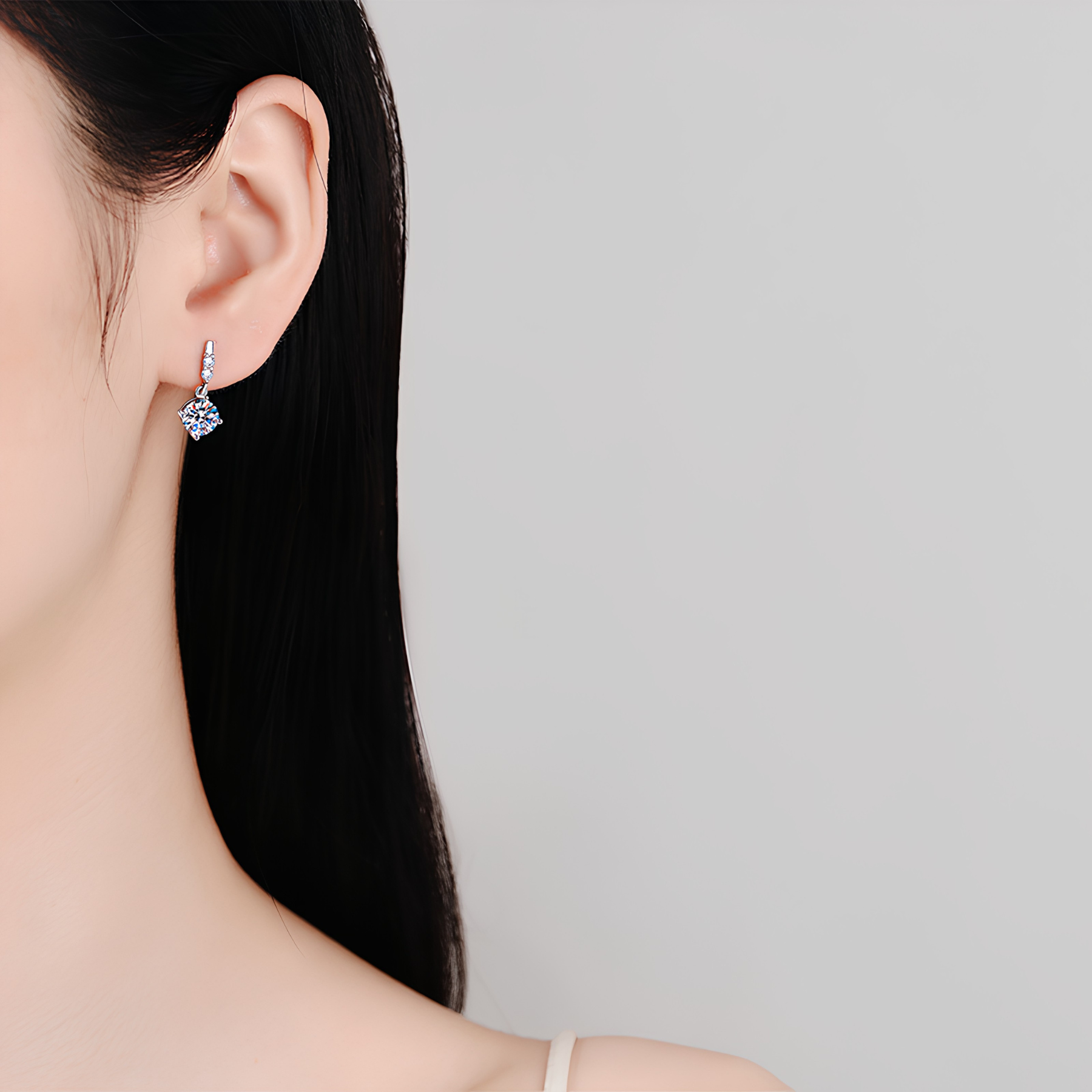 Dangle Moissanite Drop Earrings with Dual Accent Stones – 0.5CT, 925 Sterling Silver