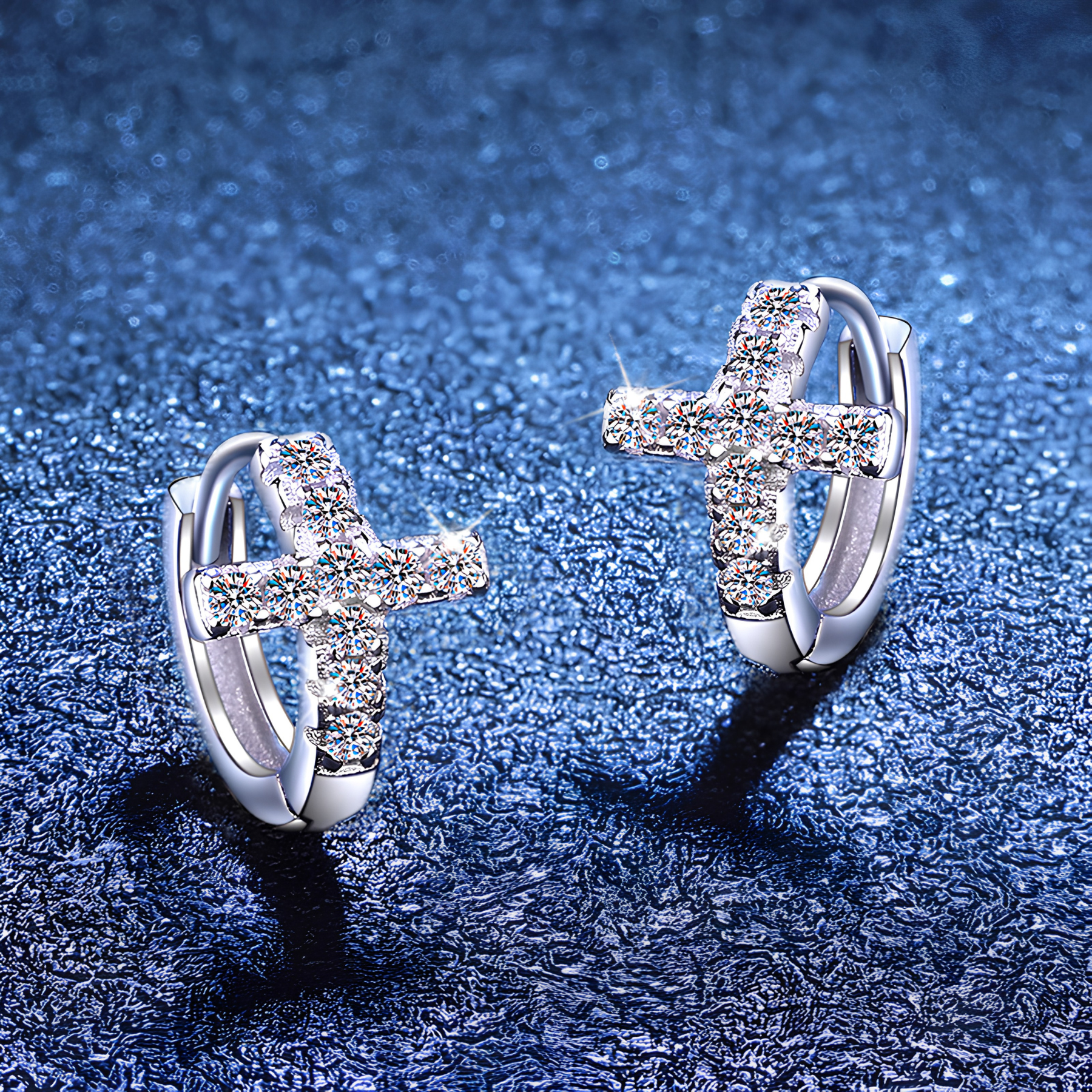 Cross Pavé Moissanite Huggie Earrings – 0.3CT, 925 Sterling Silver