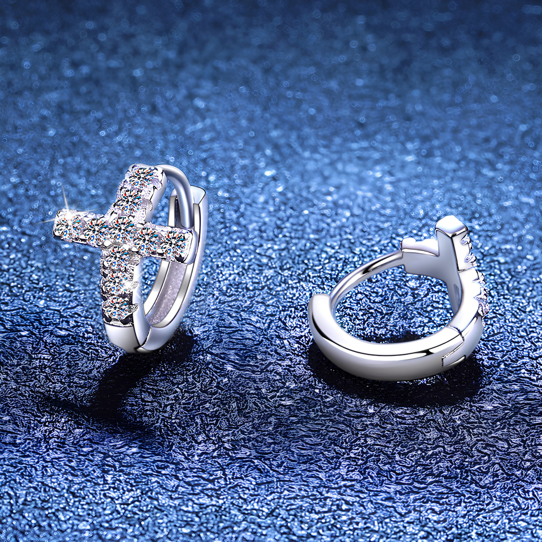 Cross Pavé Moissanite Huggie Earrings – 0.3CT, 925 Sterling Silver