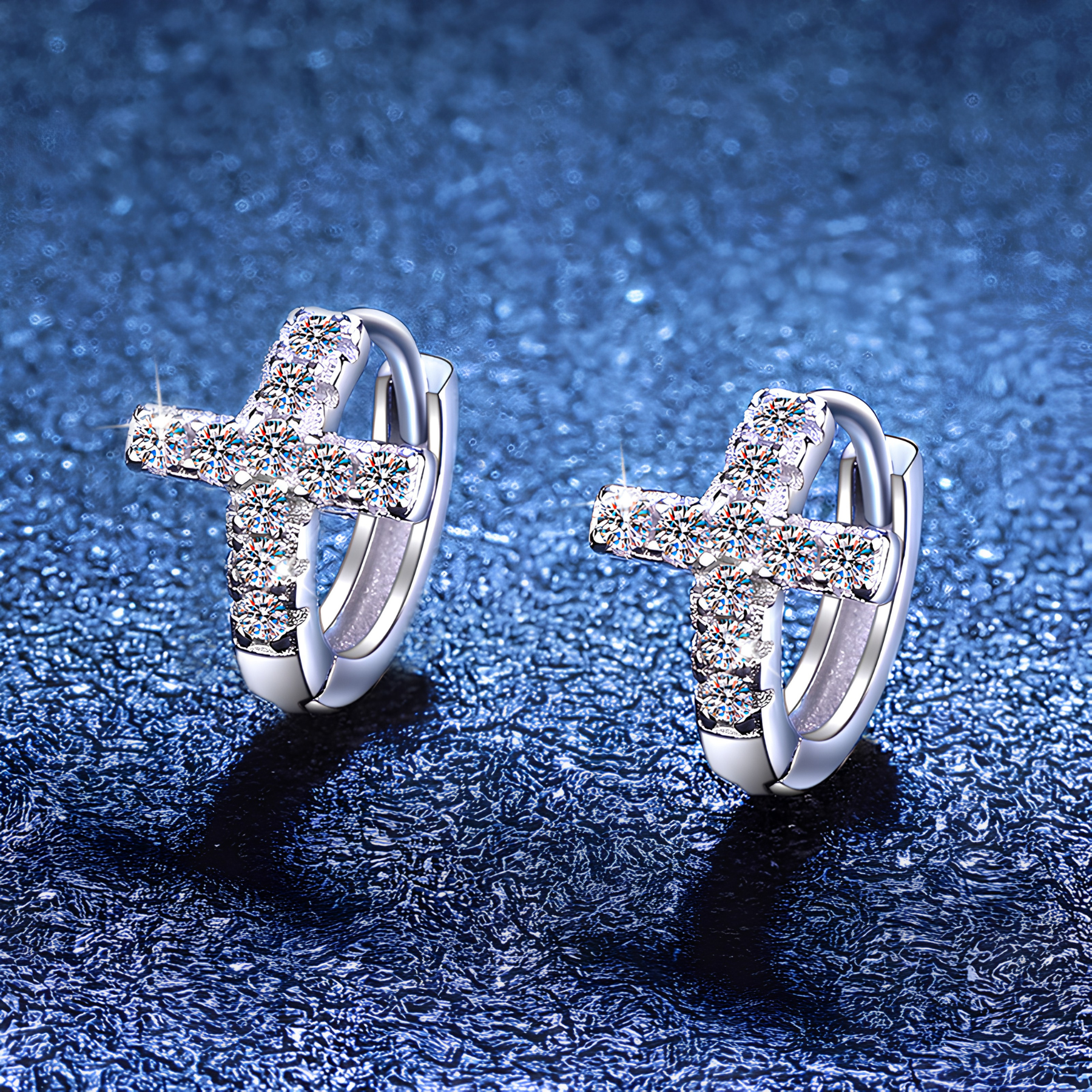 Cross Pavé Moissanite Huggie Earrings – 0.3CT, 925 Sterling Silver