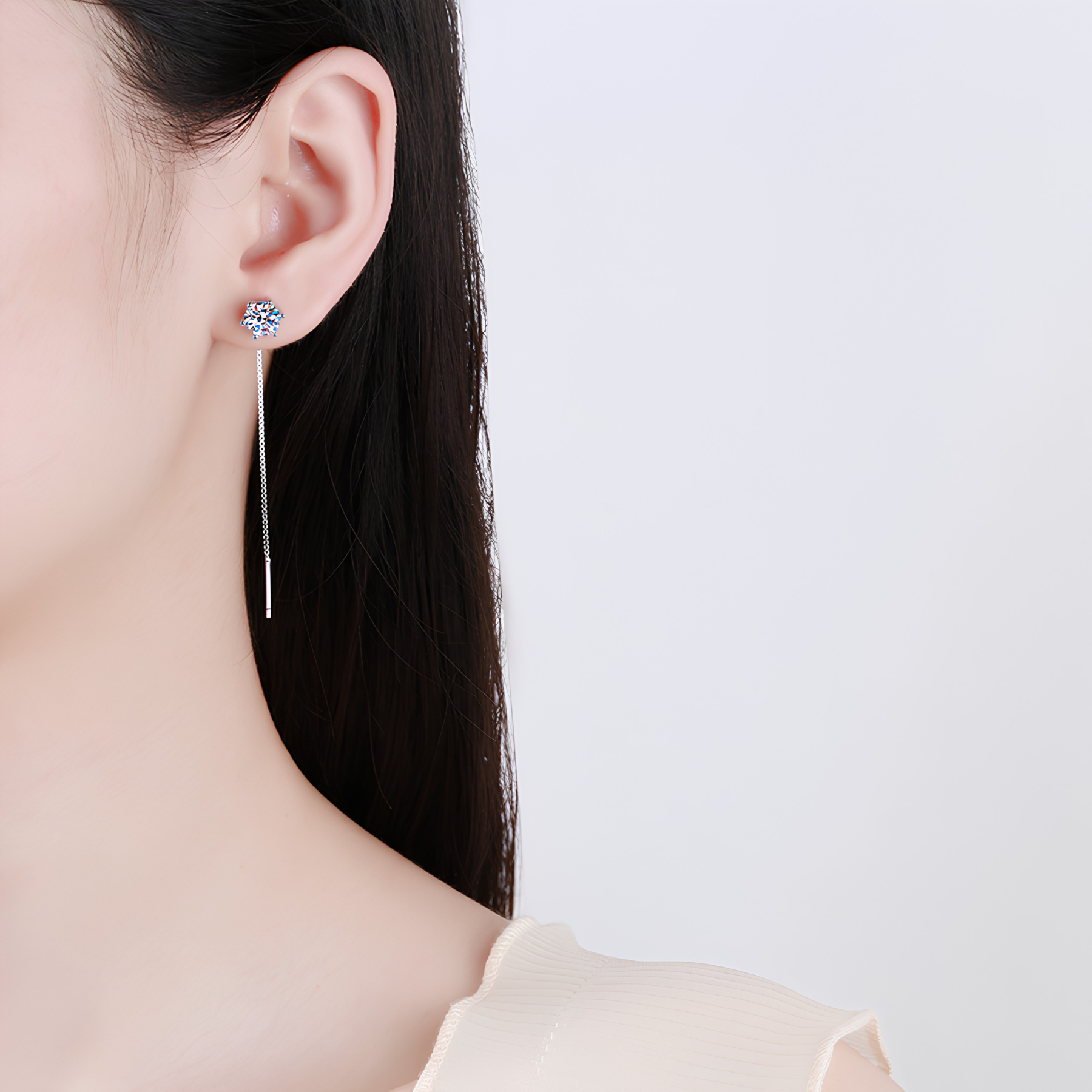 Threader Moissanite Drop Earrings – 1CT, 925 Sterling Silver