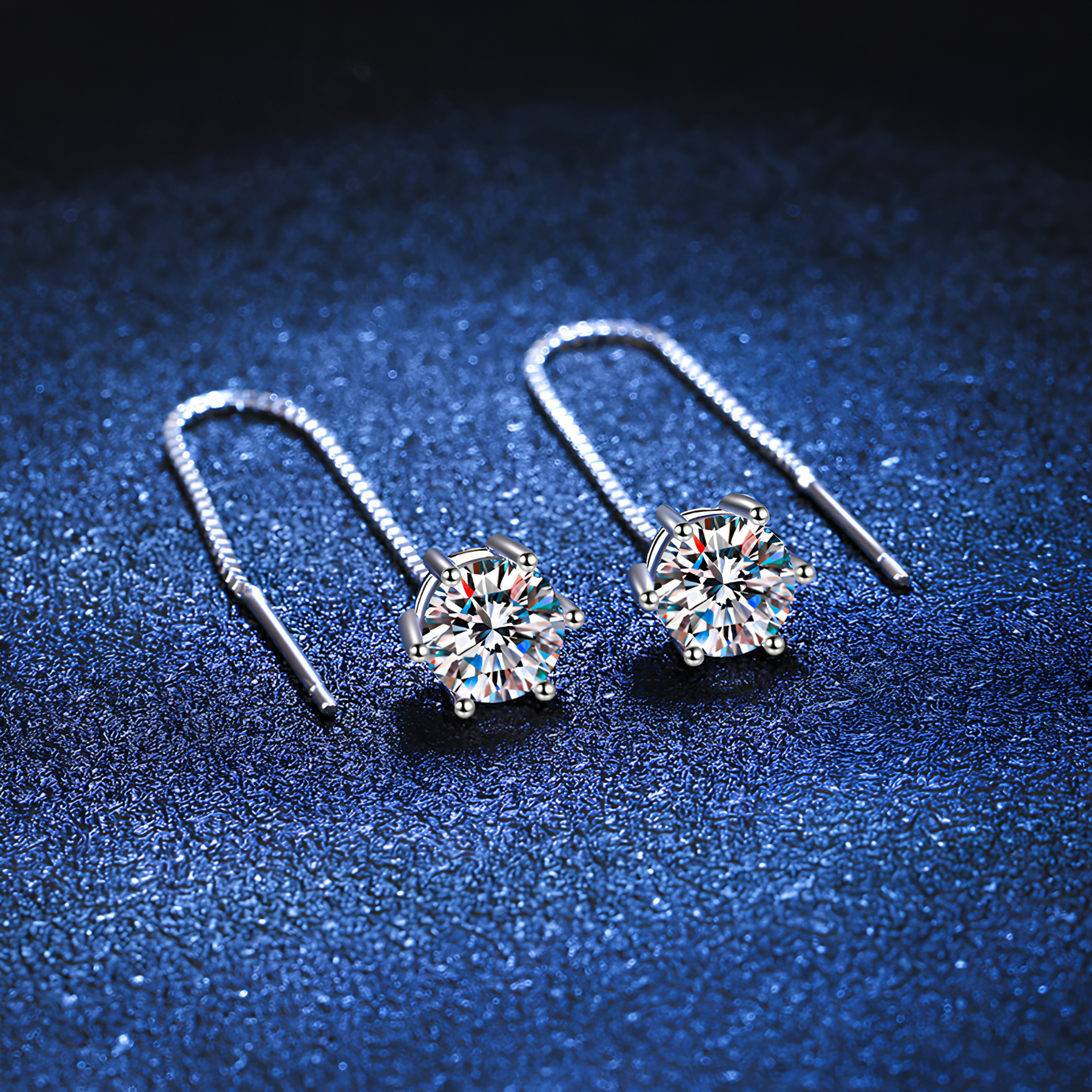 Threader Moissanite Drop Earrings – 1CT, 925 Sterling Silver