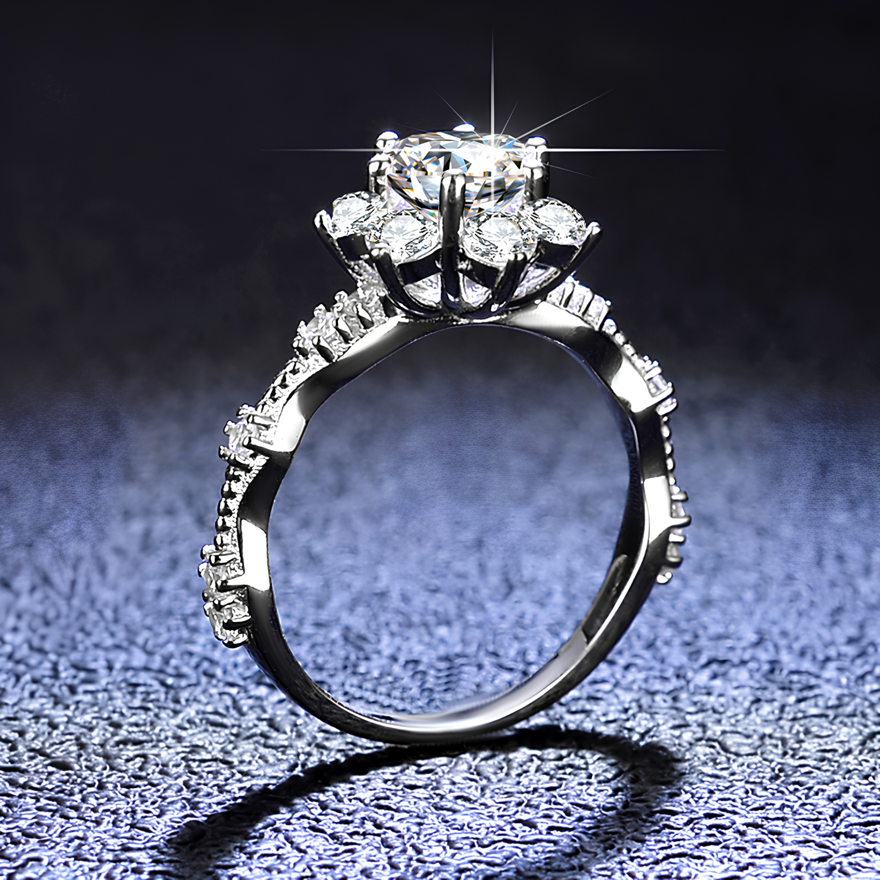 Floral Halo Moissanite Ring – Round Cut | 925 Sterling Silver