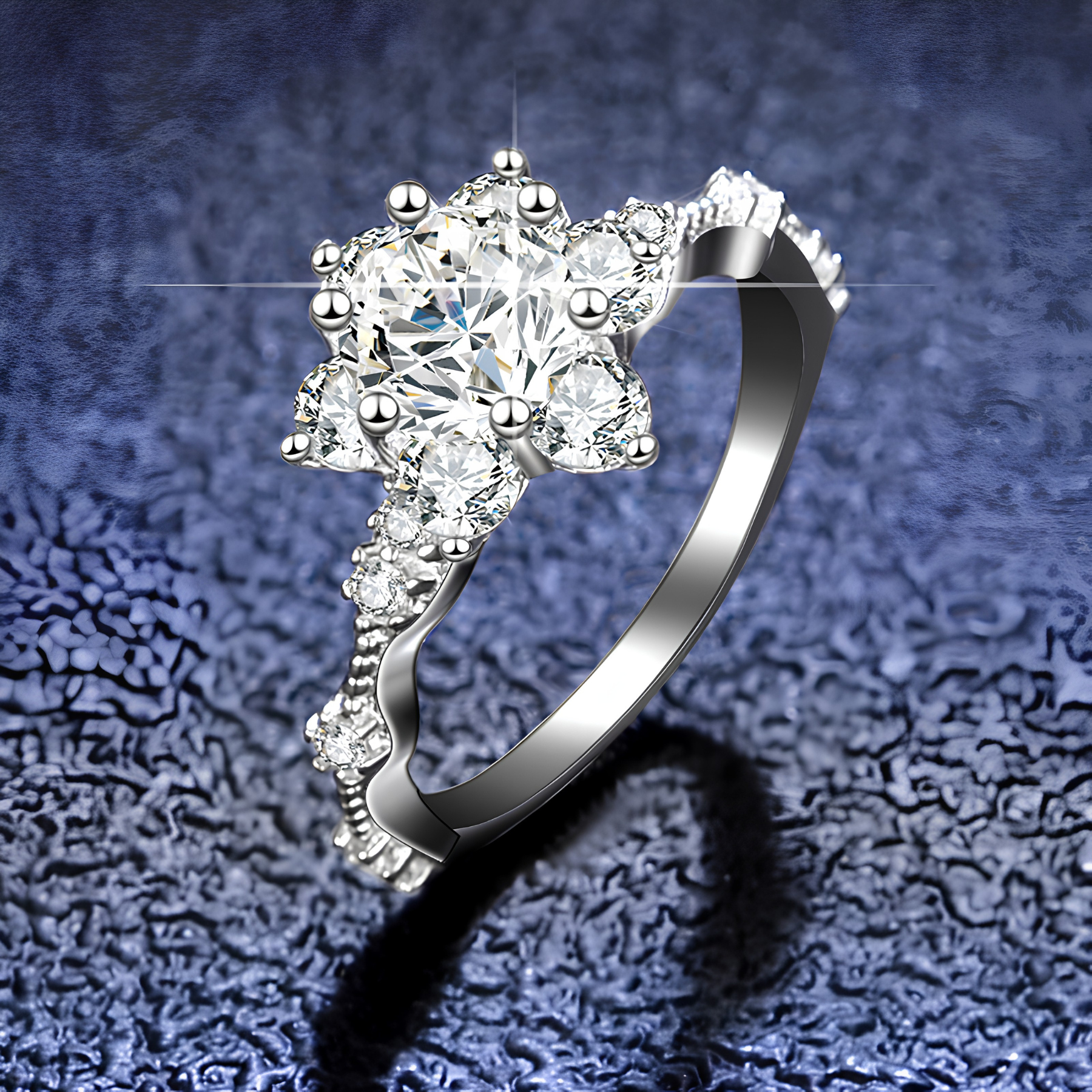 Floral Halo Moissanite Ring – Round Cut | 925 Sterling Silver