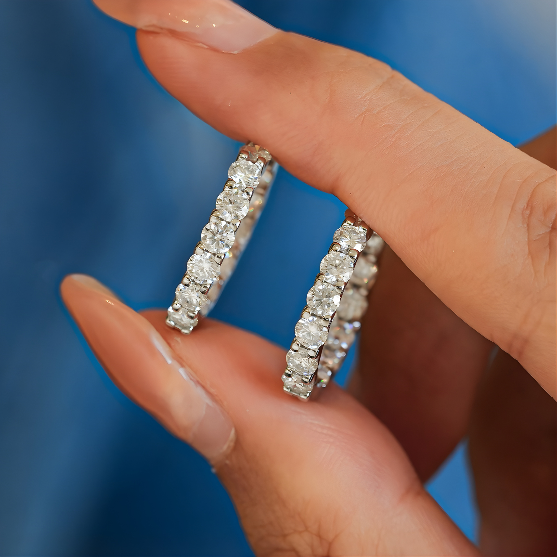 Full Pavé Moissanite Hoop Earrings | 925 Sterling Silver