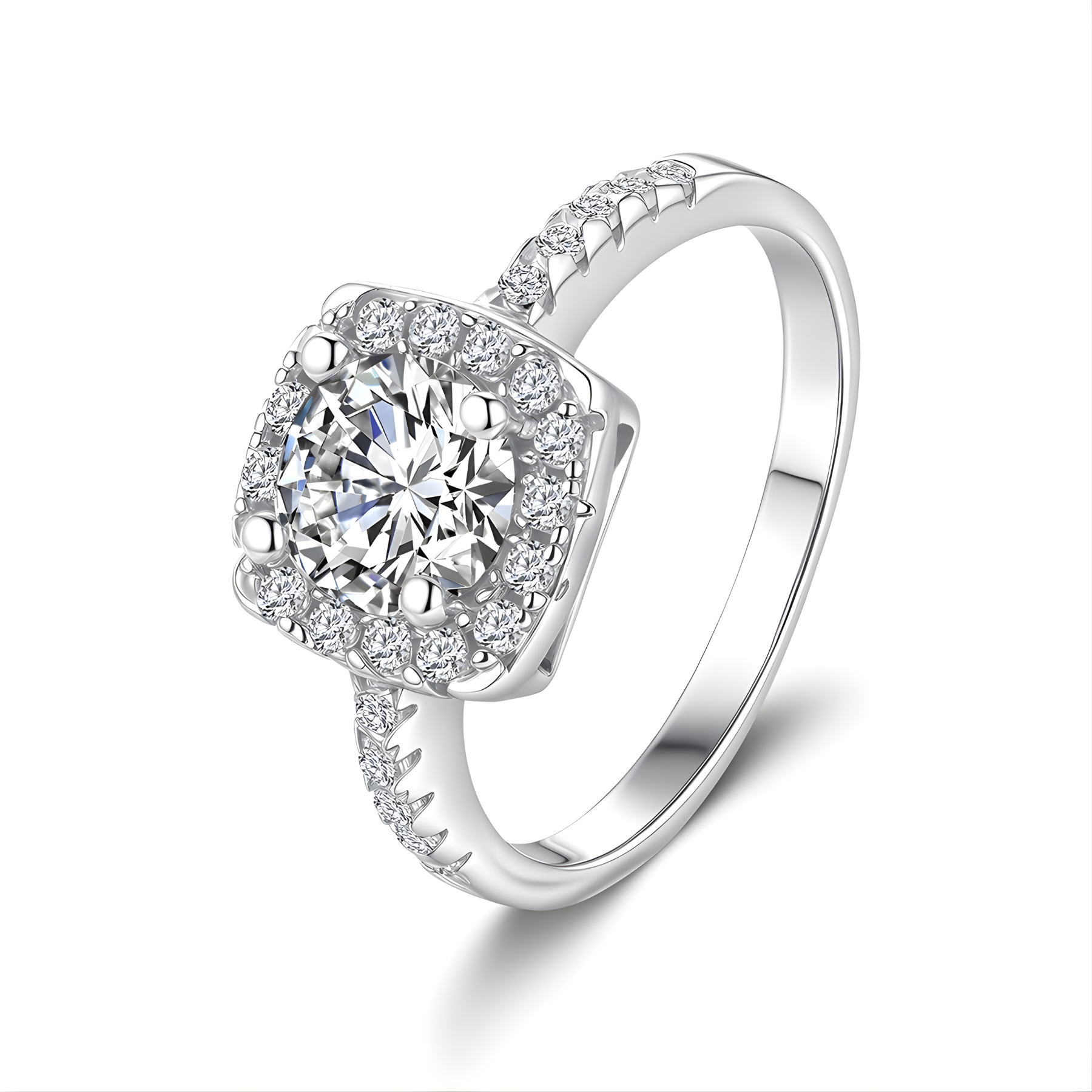 Halo Moissanite Engagement Ring – 0.5CT–3CT | 925 Sterling Silver