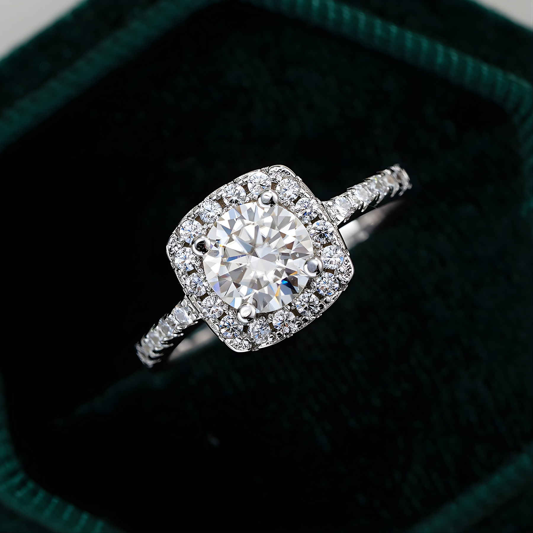Halo Moissanite Engagement Ring – 0.5CT–3CT | 925 Sterling Silver