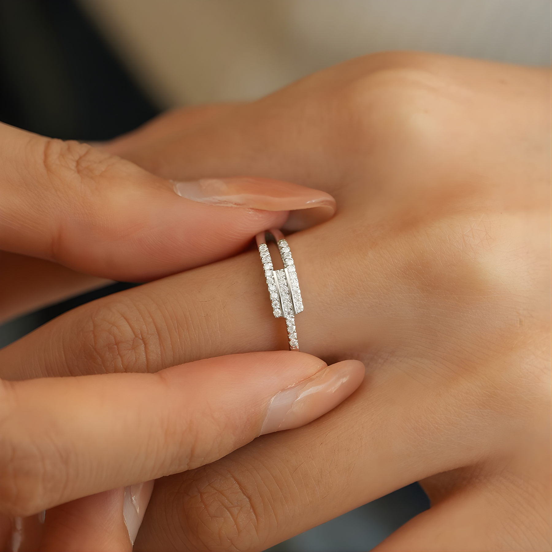 Multi-Band Pavé Moissanite Ring – Layered Design | 925 Sterling Silver