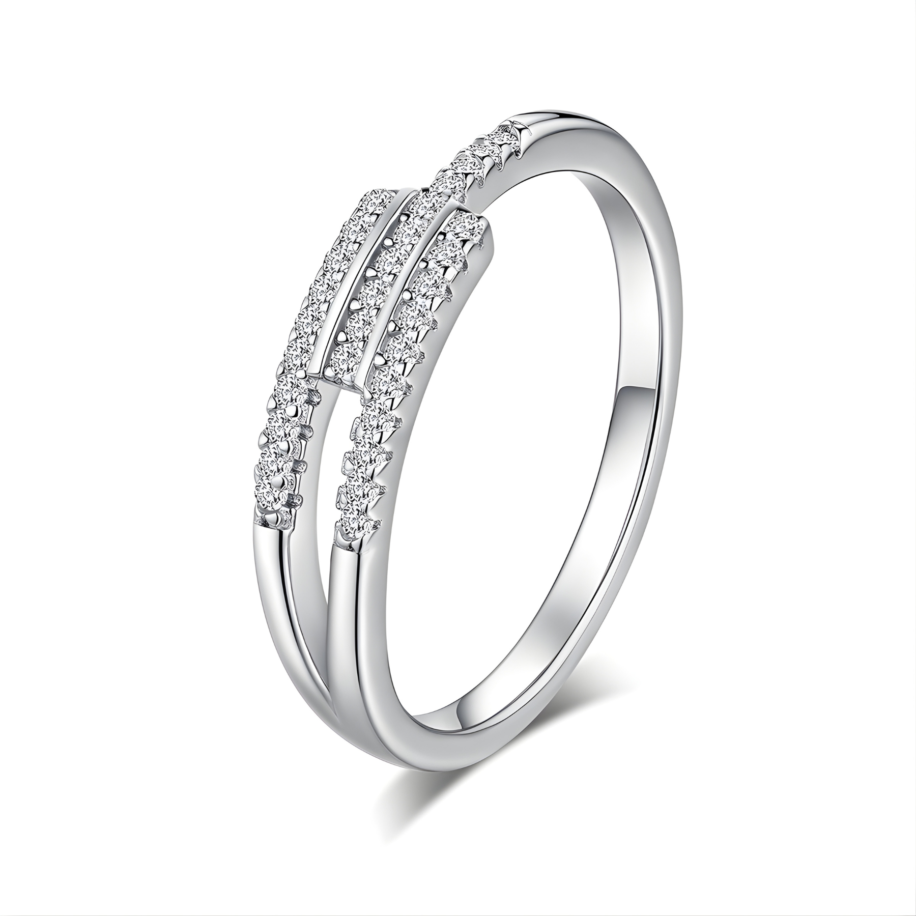 Multi-Band Pavé Moissanite Ring – Layered Design | 925 Sterling Silver