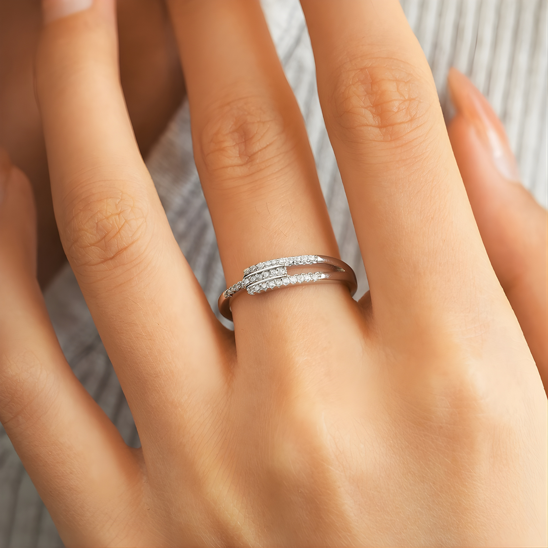 Multi-Band Pavé Moissanite Ring – Layered Design | 925 Sterling Silver