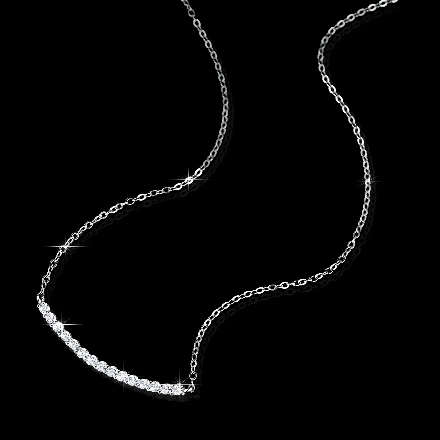 1ct Moissanite Curve Bar Necklace – 925 Sterling Silver