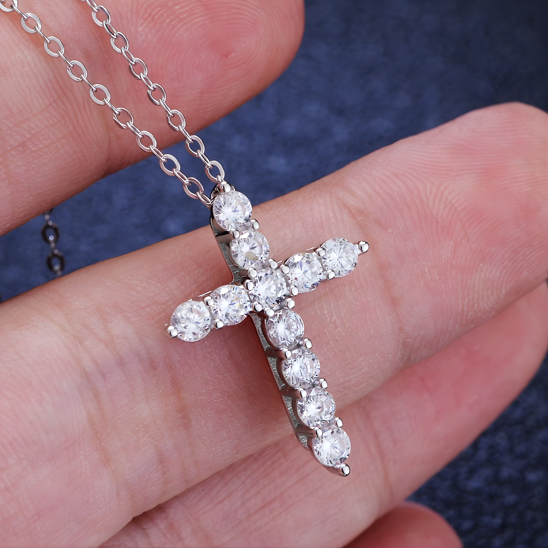 Moissanite Cross Pendant Necklace – 925 Sterling Silver