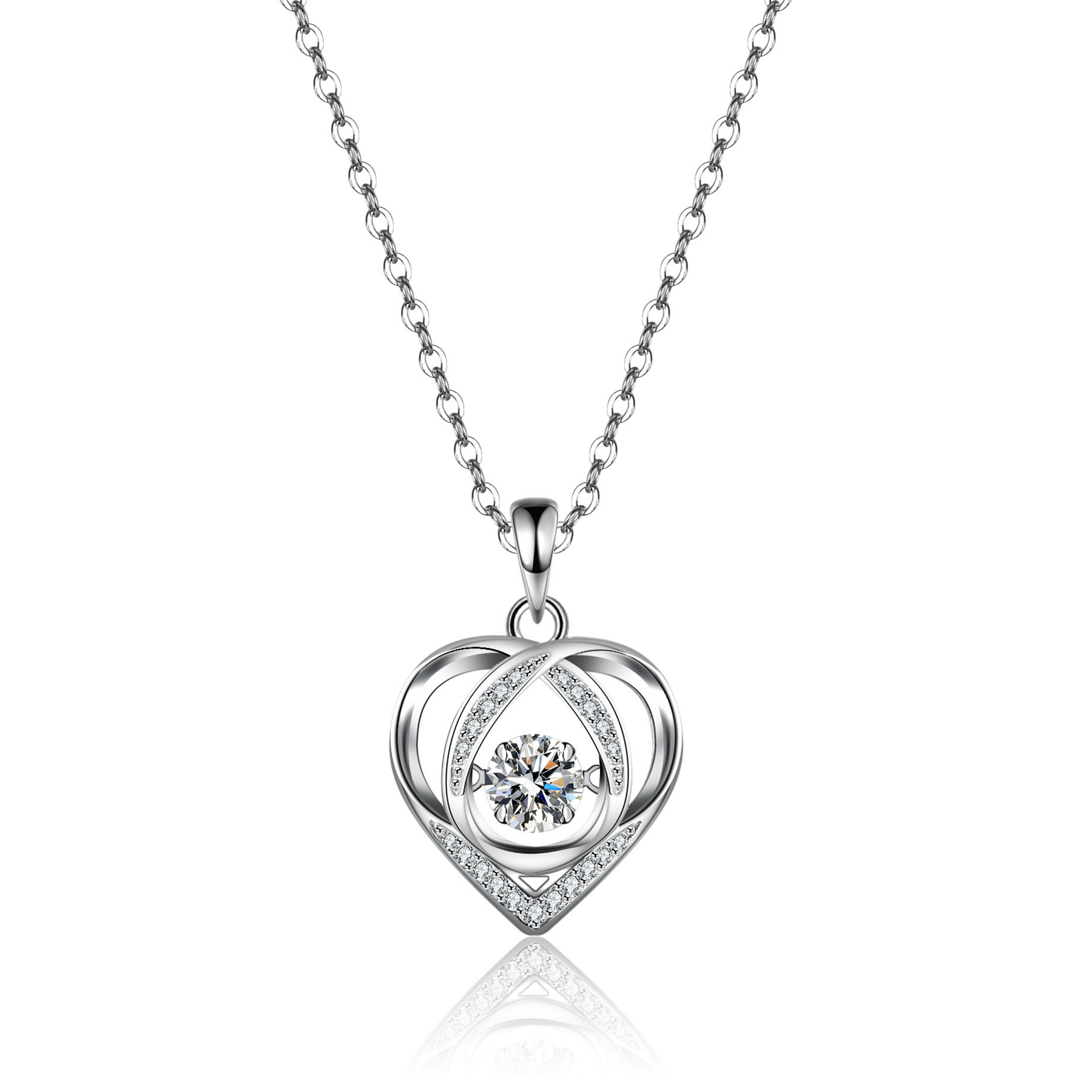 Dancing Heart Moissanite Necklace – Double Heart Pendant | 925 Sterling Silver