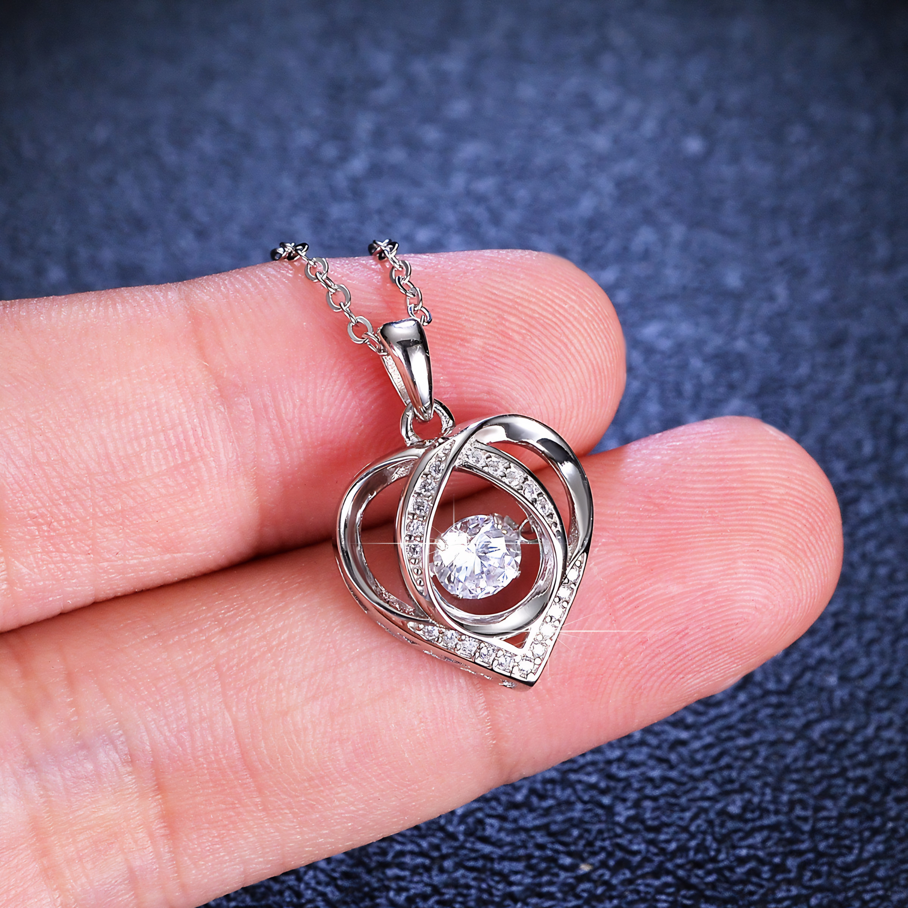 Dancing Heart Moissanite Necklace – Double Heart Pendant | 925 Sterling Silver