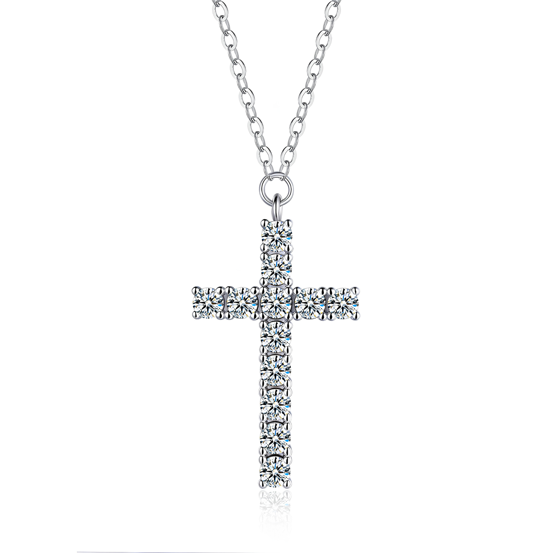 Pavé Cross Moissanite Necklace – 925 Sterling Silver Sparkling Pendant